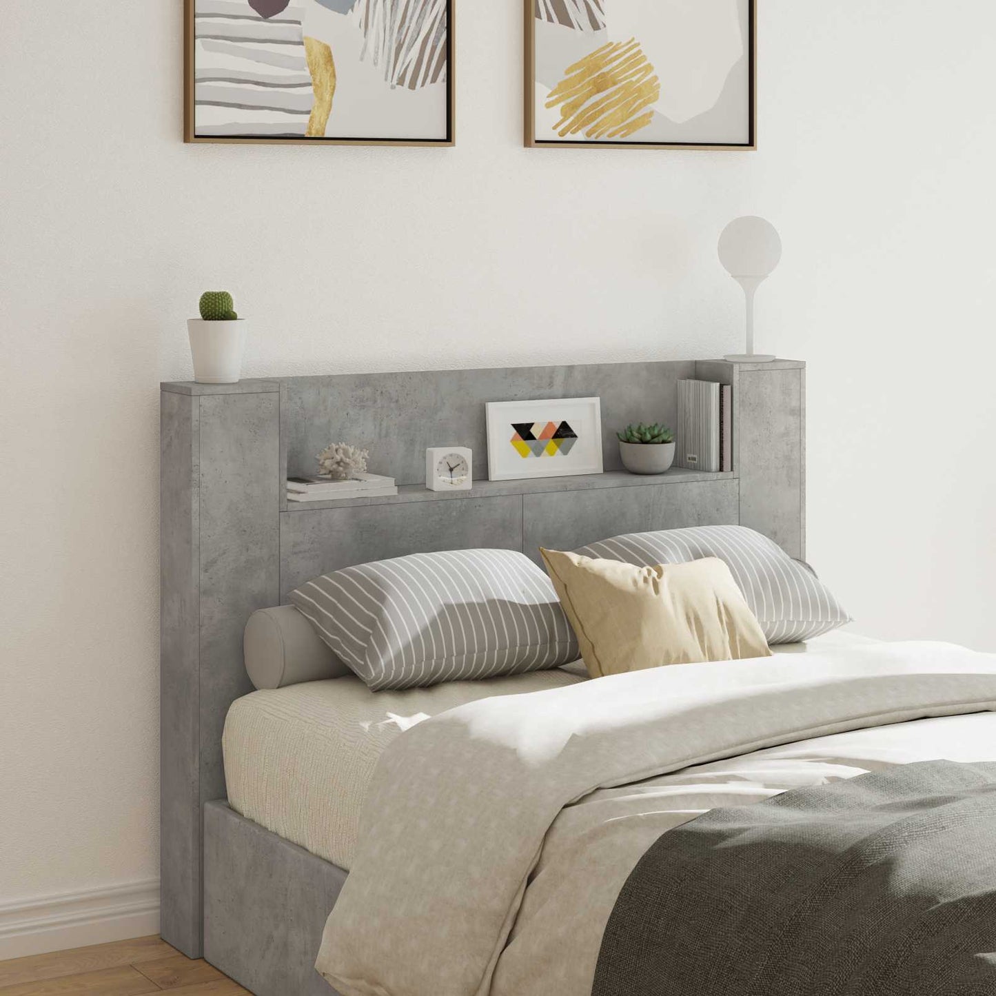 Hoofdbord Kast met LED Betonkleurig 140 x 16,5 x 103,5 cm is nu te koop bij PeponiXL, paradijselijk wonen!