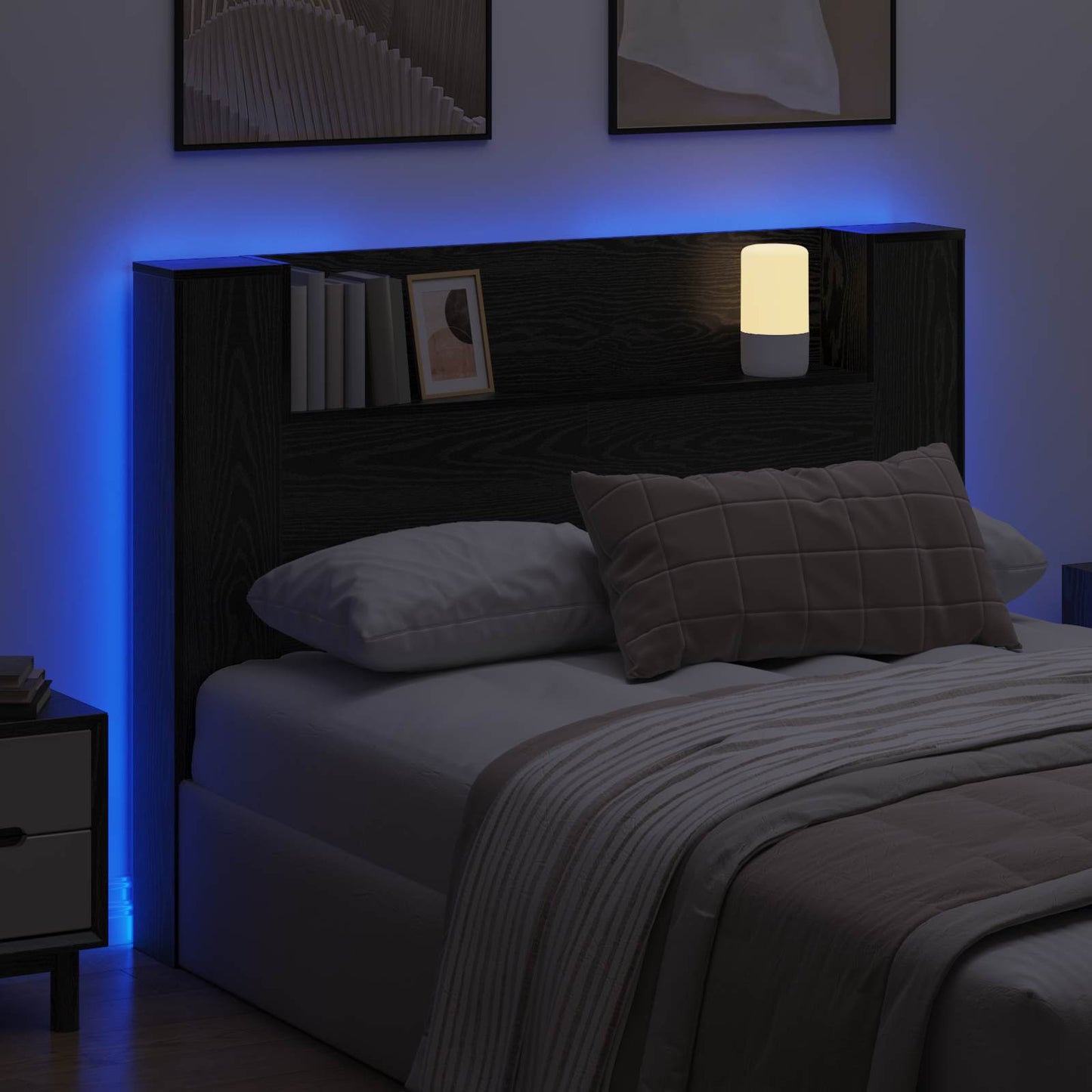 Hoofdbord Kast met LED Zwarte Eik 140 x 16,5 x 103,5 cm is nu te koop bij PeponiXL, paradijselijk wonen!