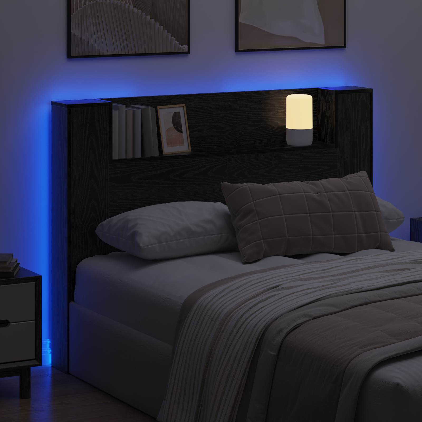 Hoofdbord Kast met LED Zwarte Eik 140 x 16,5 x 103,5 cm is nu te koop bij PeponiXL, paradijselijk wonen!