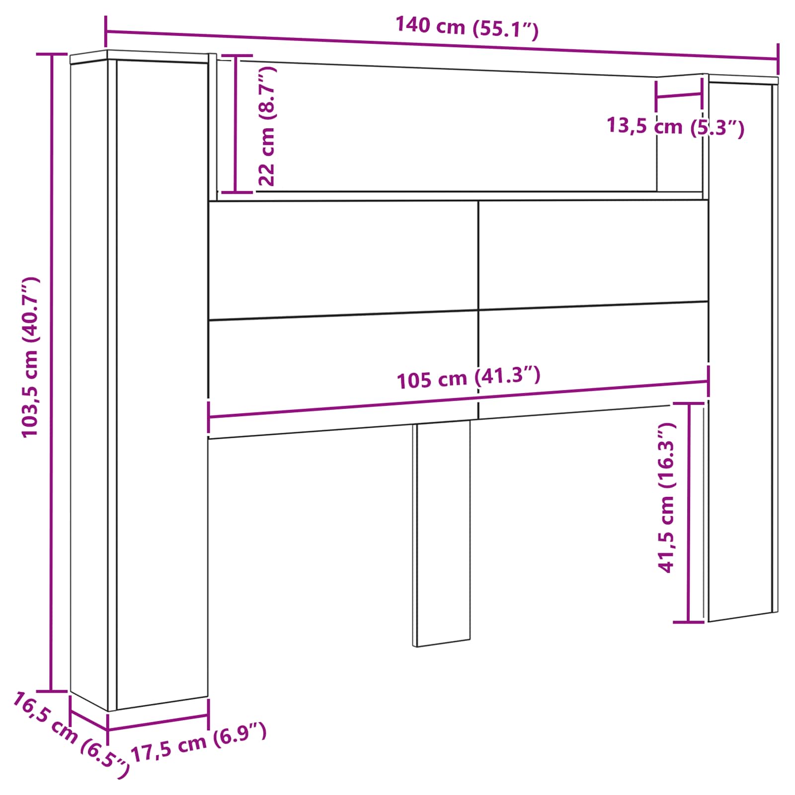 Hoofdbord Kast met LED Zwarte Eik 140 x 16,5 x 103,5 cm is nu te koop bij PeponiXL, paradijselijk wonen!
