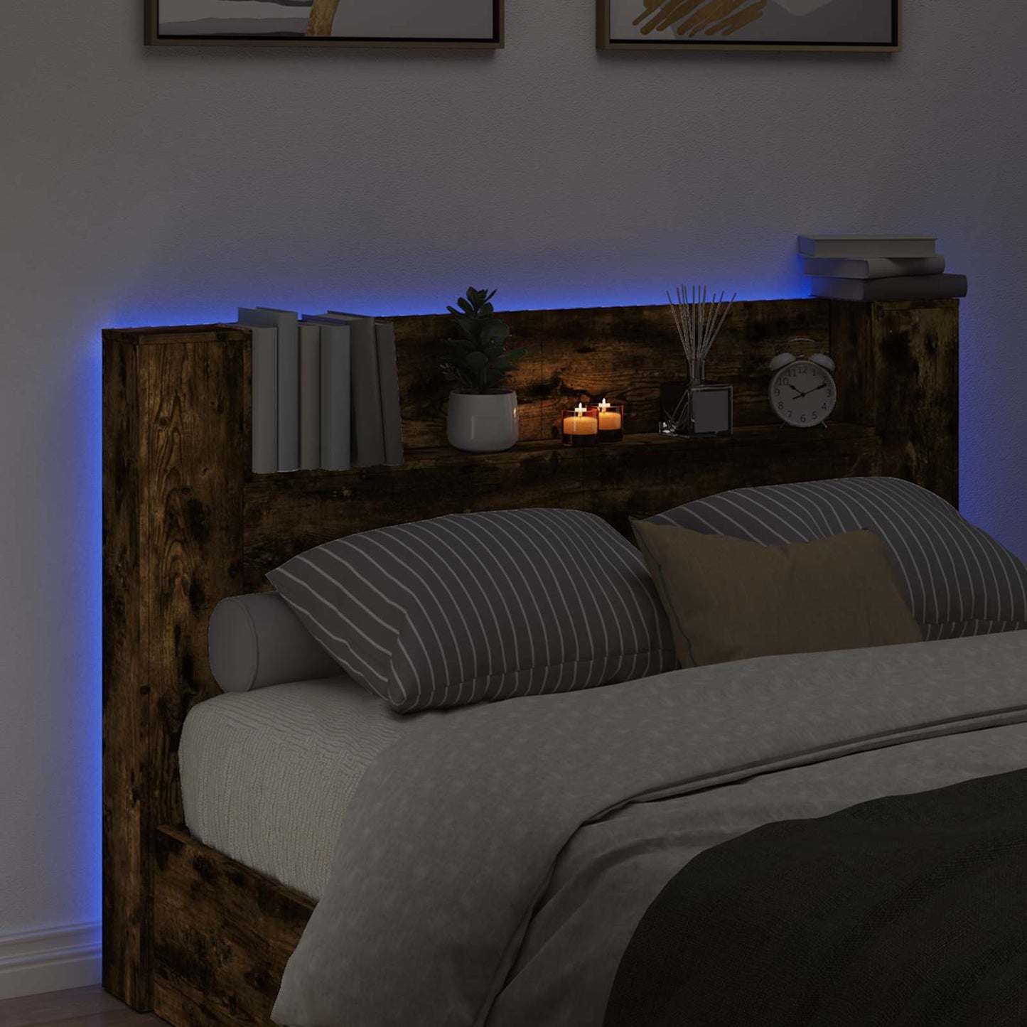 Hoofdbord Kast met LED Gerookte Eik 160 x 16,5 x 103,5 cm is nu te koop bij PeponiXL, paradijselijk wonen!