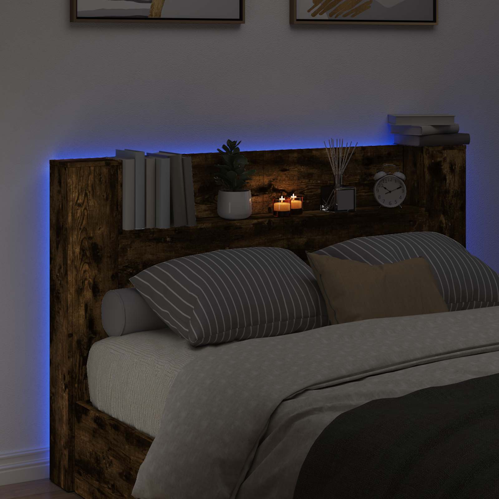 Hoofdbord Kast met LED Gerookte Eik 160 x 16,5 x 103,5 cm is nu te koop bij PeponiXL, paradijselijk wonen!