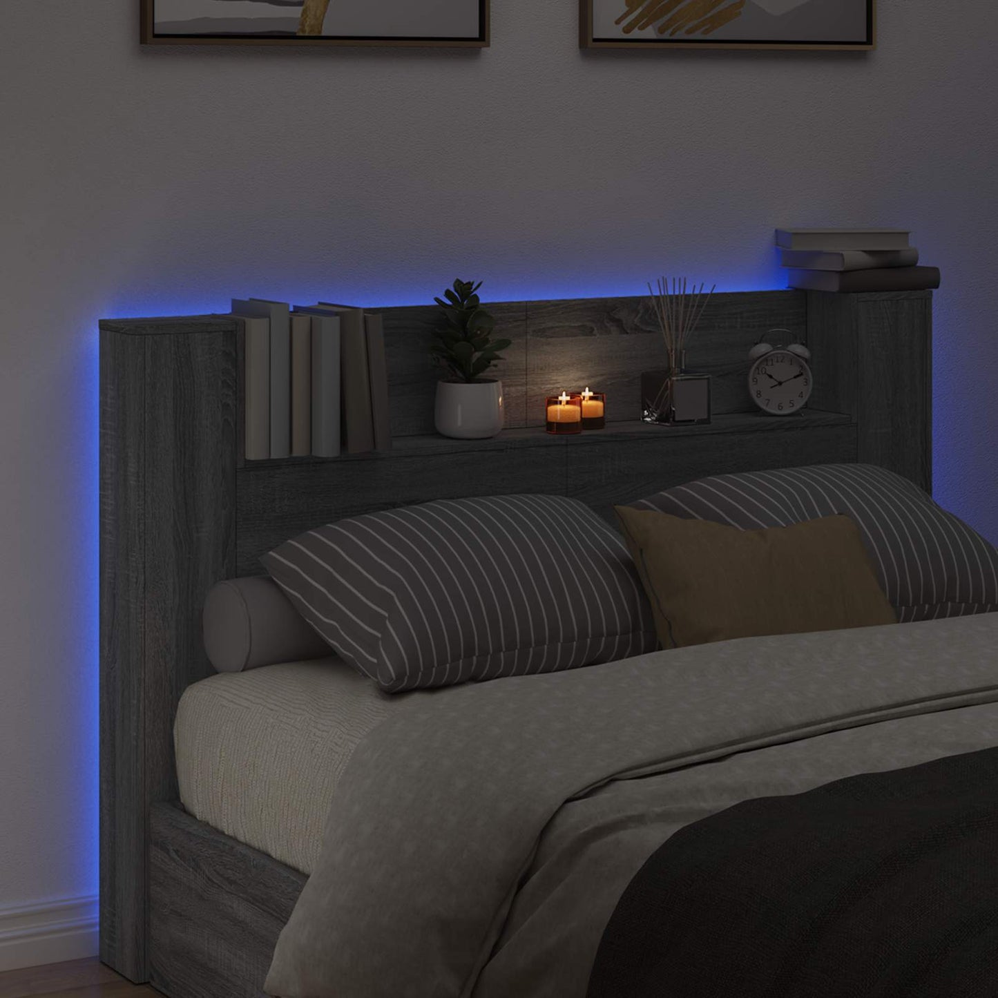Hoofdbord Kast met LED Grijze Sonoma 160 x 16,5 x 103,5 cm is nu te koop bij PeponiXL, paradijselijk wonen!