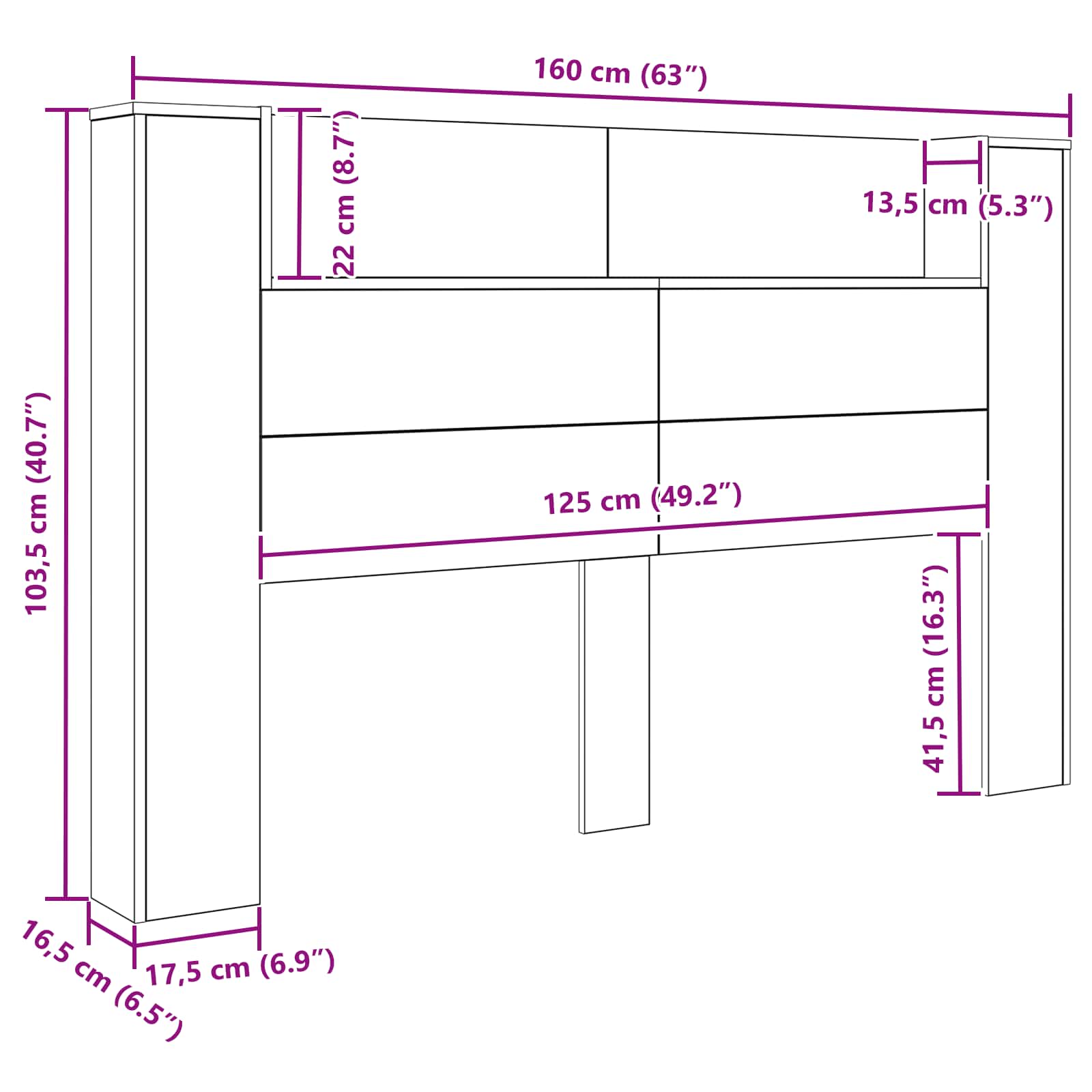 Hoofdbord Kast met LED Zwarte Eik 160 x 16,5 x 103,5 cm is nu te koop bij PeponiXL, paradijselijk wonen!
