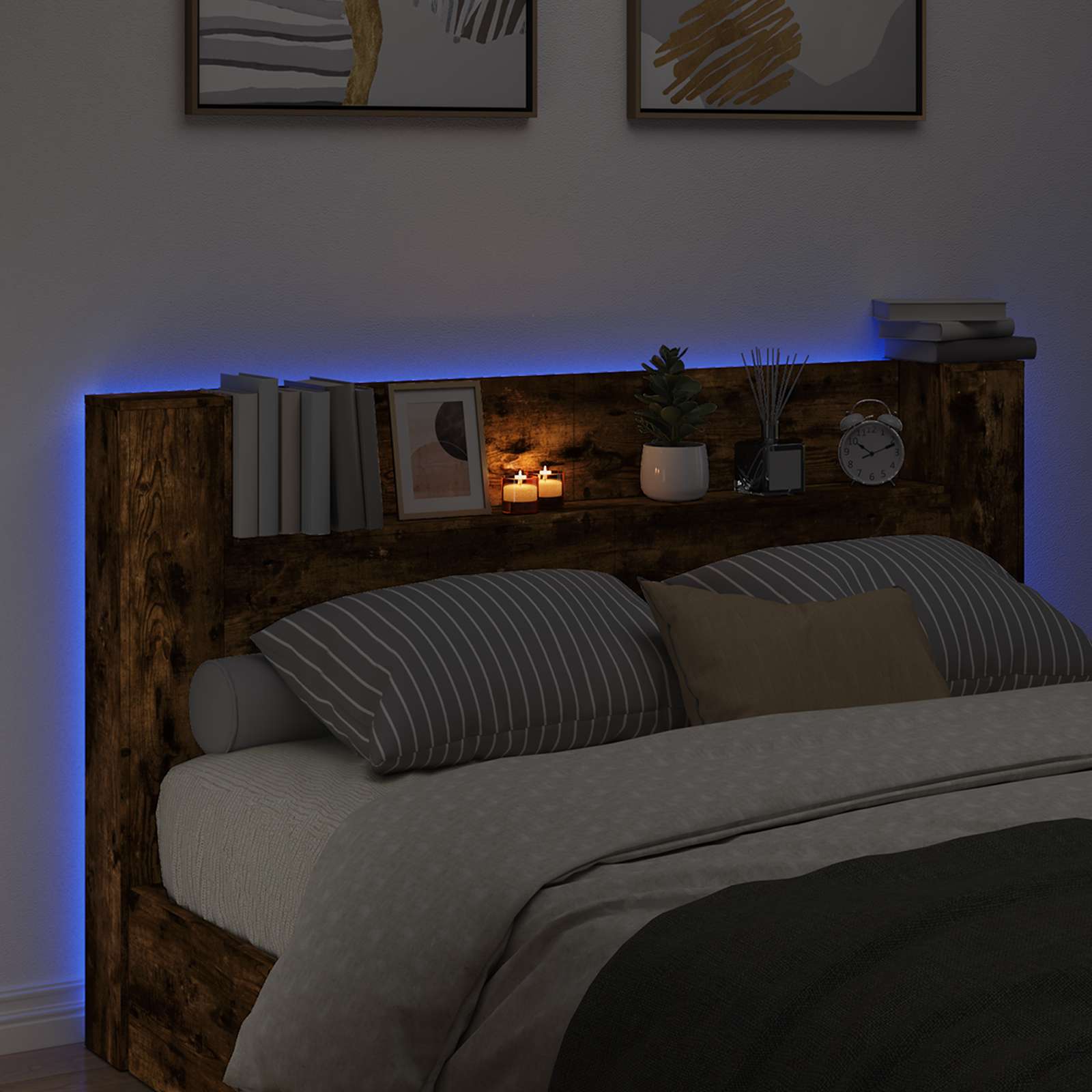 Hoofdbord Kast met LED Gerookte Eik 180 x 16,5 x 103,5 cm is nu te koop bij PeponiXL, paradijselijk wonen!