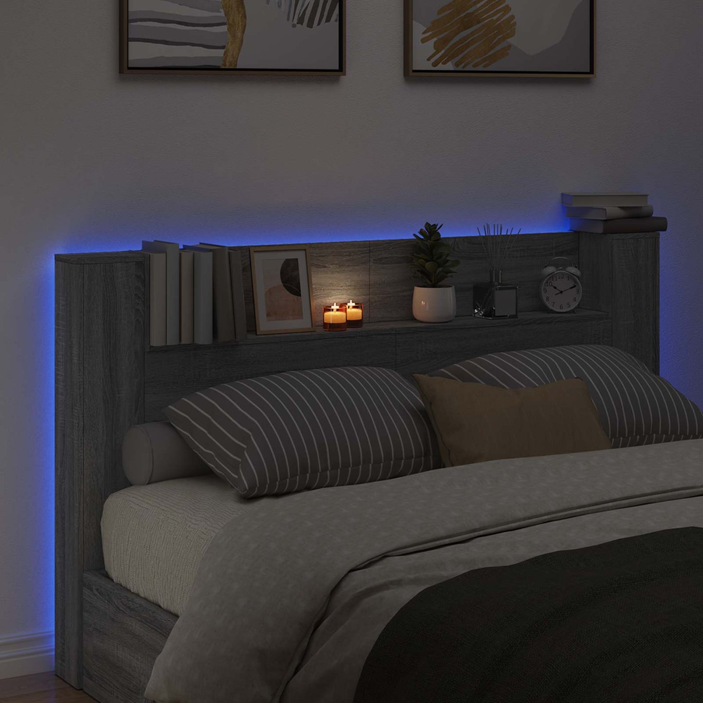 Hoofdbord Kast met LED Grijze Sonoma 180 x 16,5 x 103,5 cm is nu te koop bij PeponiXL, paradijselijk wonen!