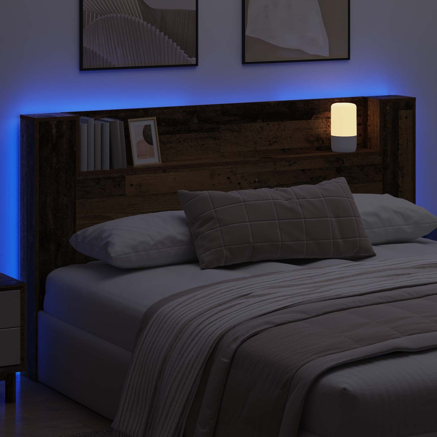 Hoofdbord Kast met LED met plank Oudhout 180 x 16,5 x 103,5 cm is nu te koop bij PeponiXL, paradijselijk wonen!