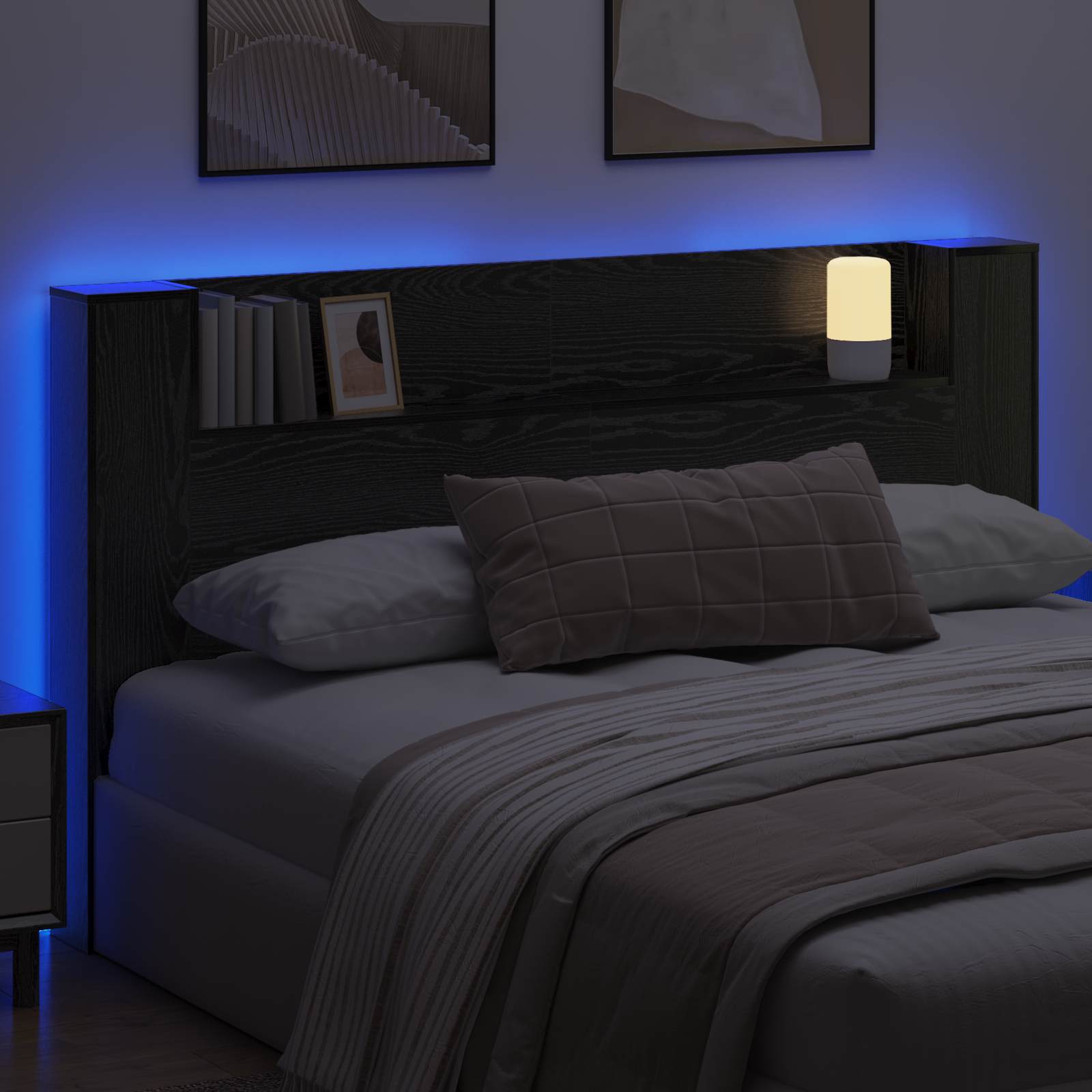 Hoofdbord Kast met LED Zwarte Eik 180 x 16,5 x 103,5 cm is nu te koop bij PeponiXL, paradijselijk wonen!