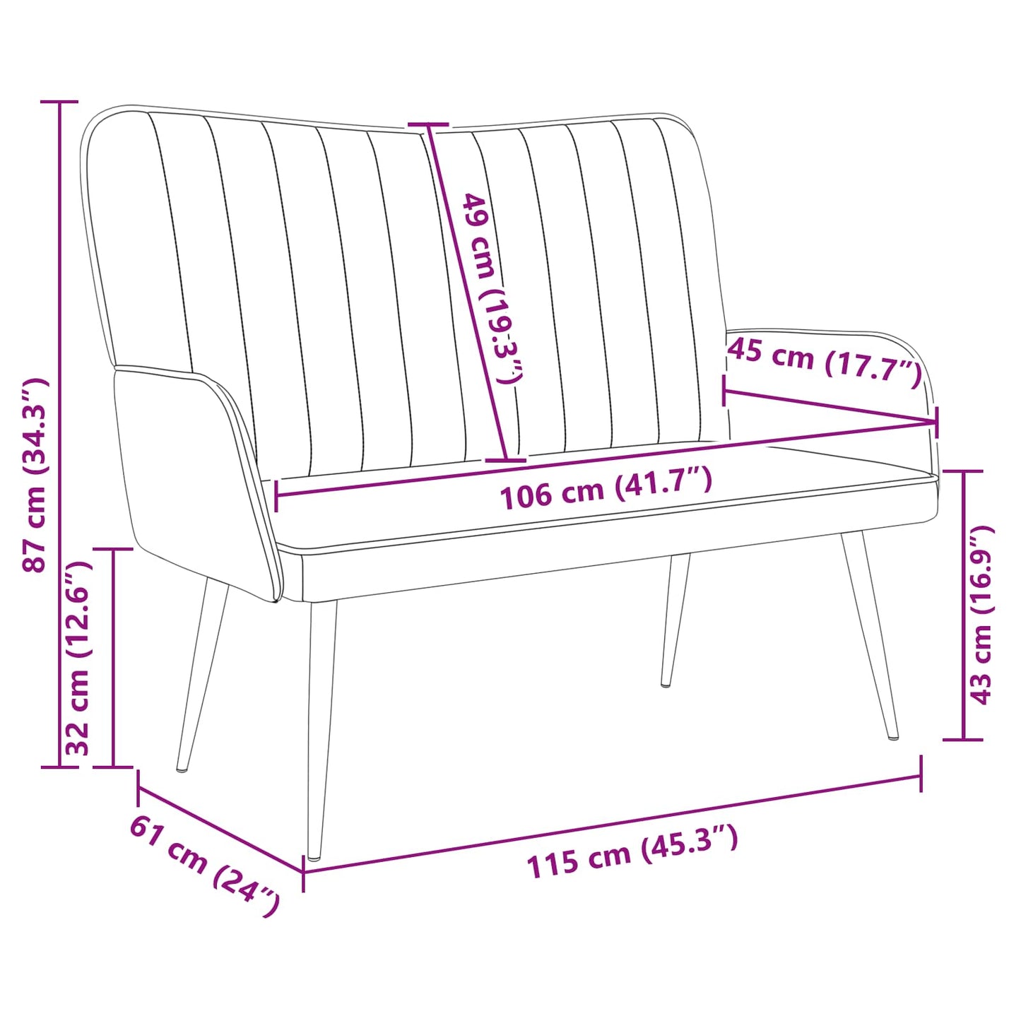 Twee Persoons Sofa Wijnrood 115 x 61 x 87 cm Fluweel is nu te koop bij PeponiXL, paradijselijk wonen!