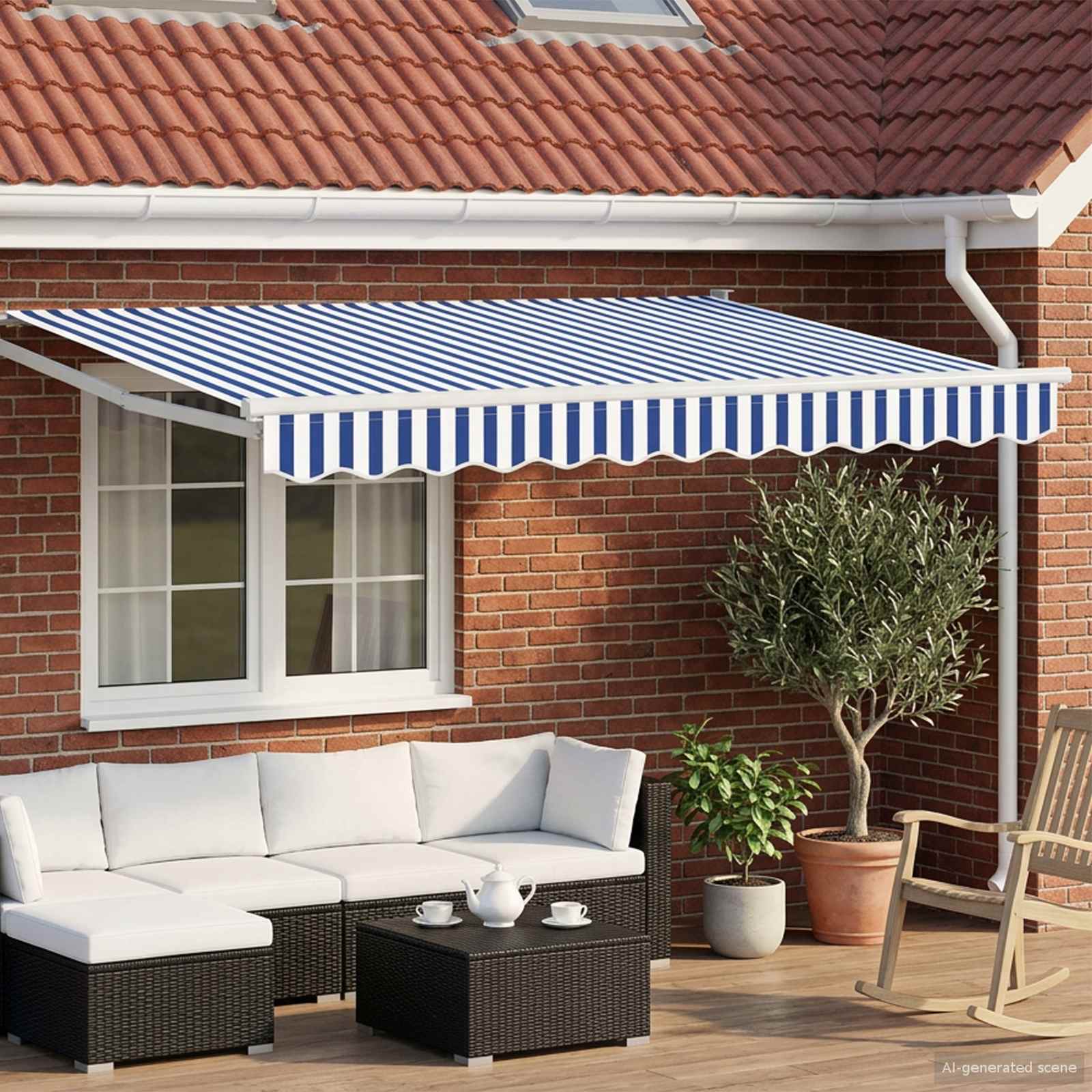 Uitschuifbare luifel Blauw en Wit 3,5 x 2 m is nu te koop bij PeponiXL, paradijselijk wonen!