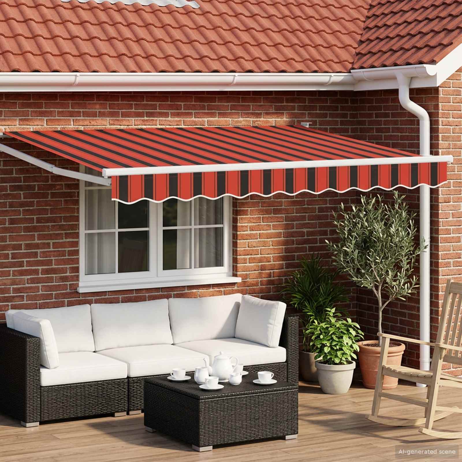 Elektrisch Uittrekbaar Zonnescherm Oranje, Zwart en Geel is nu te koop bij PeponiXL, paradijselijk wonen!