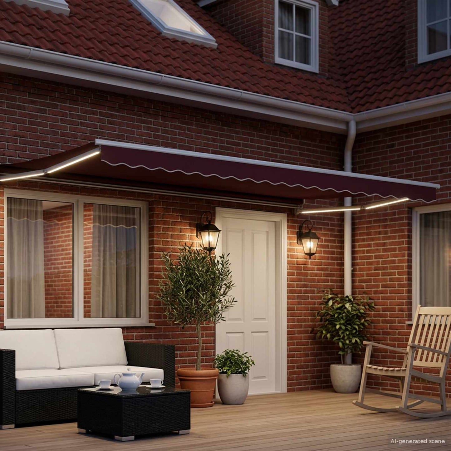 Handbediende luifel met LED's Bordeauxrood en Wit 4 x 2 m is nu te koop bij PeponiXL, paradijselijk wonen!