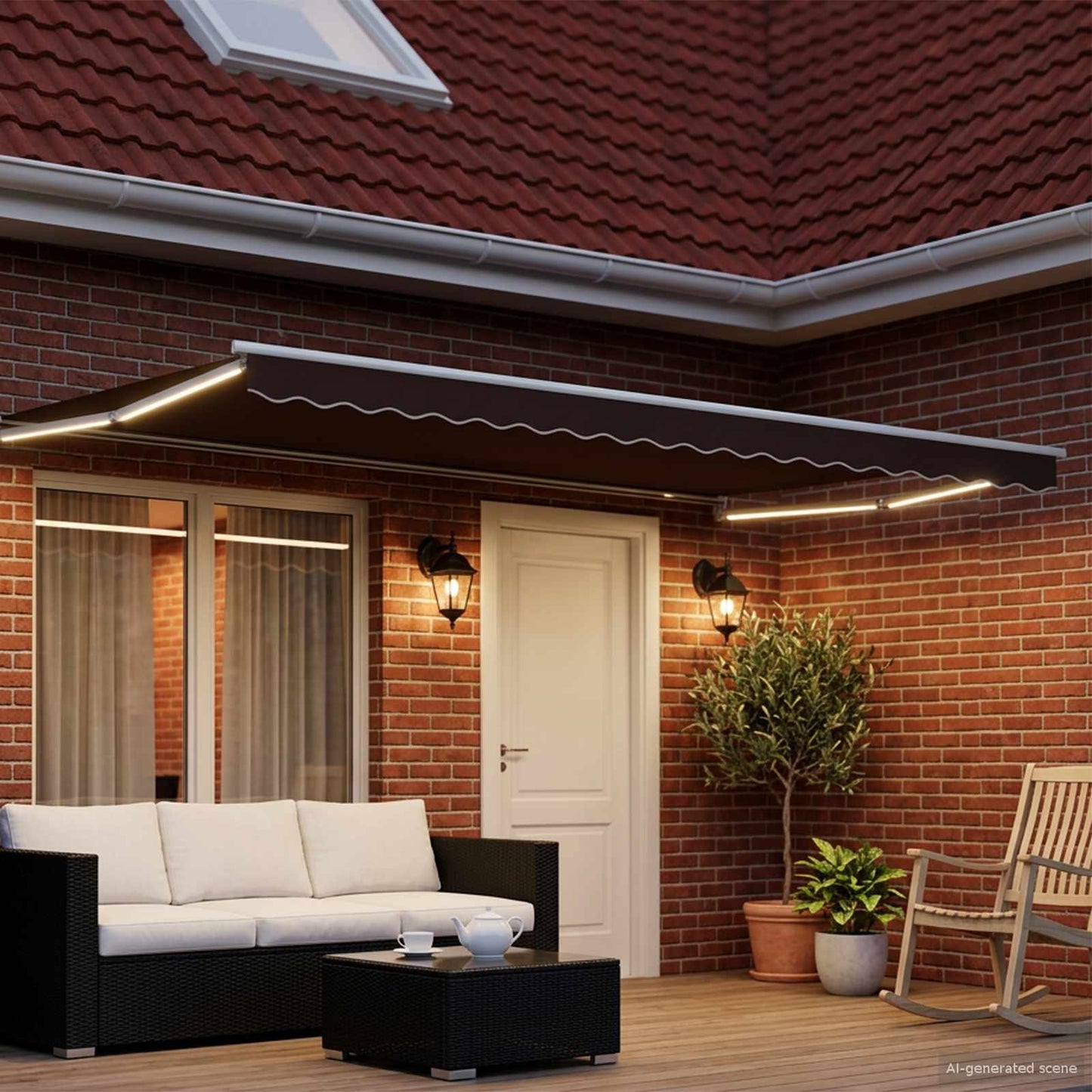 Handbediende luifel met LED's Bruin en wit 4 x 2 m is nu te koop bij PeponiXL, paradijselijk wonen!