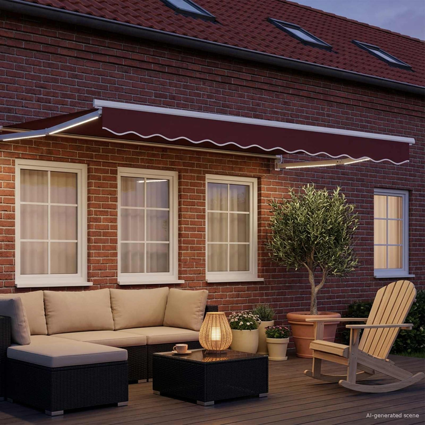 Handbediende luifel met LED's Bordeauxrood en Wit 3 x 2,5 m is nu te koop bij PeponiXL, paradijselijk wonen!