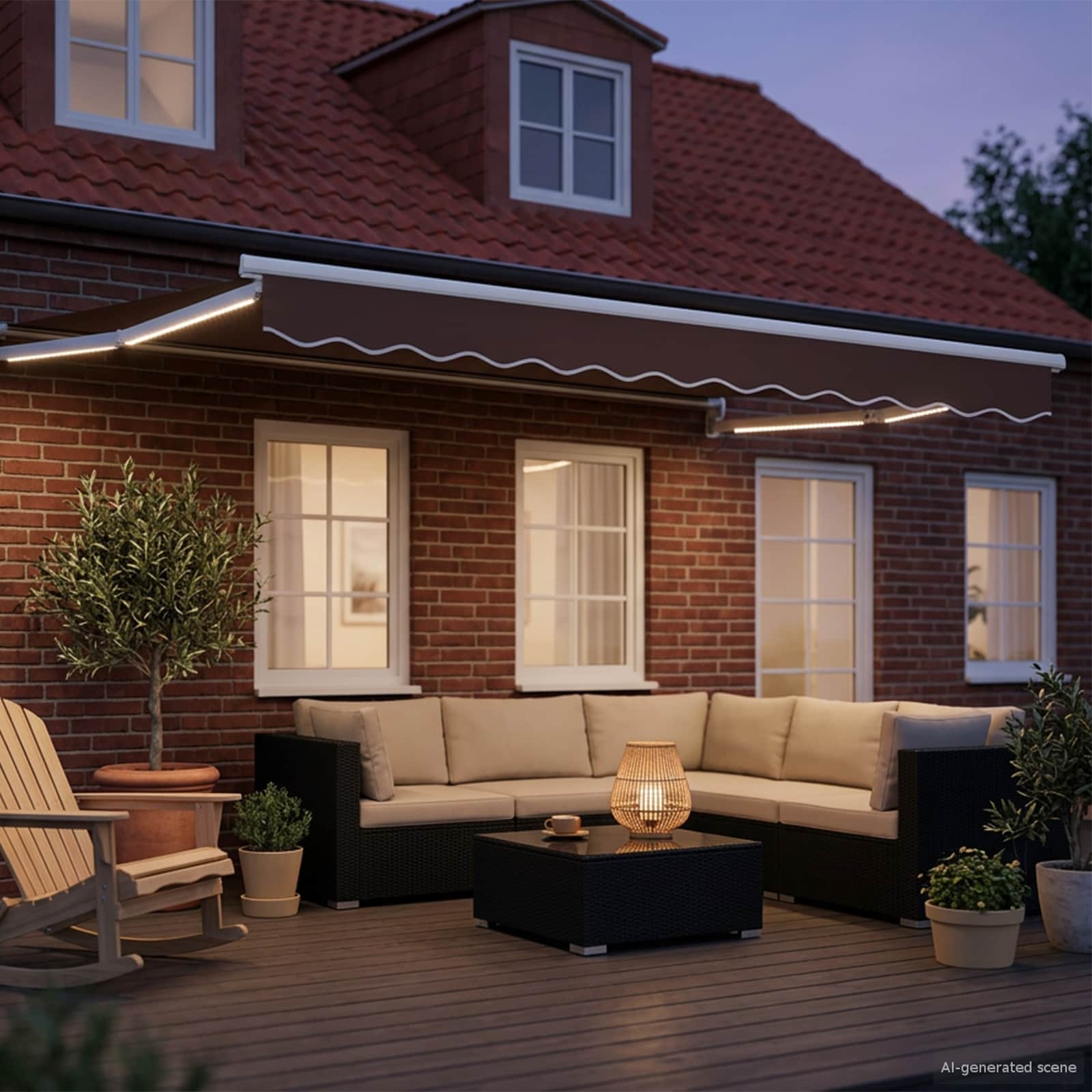 Handbediende luifel met LED's Bruin en wit 3 x 2,5 m is nu te koop bij PeponiXL, paradijselijk wonen!