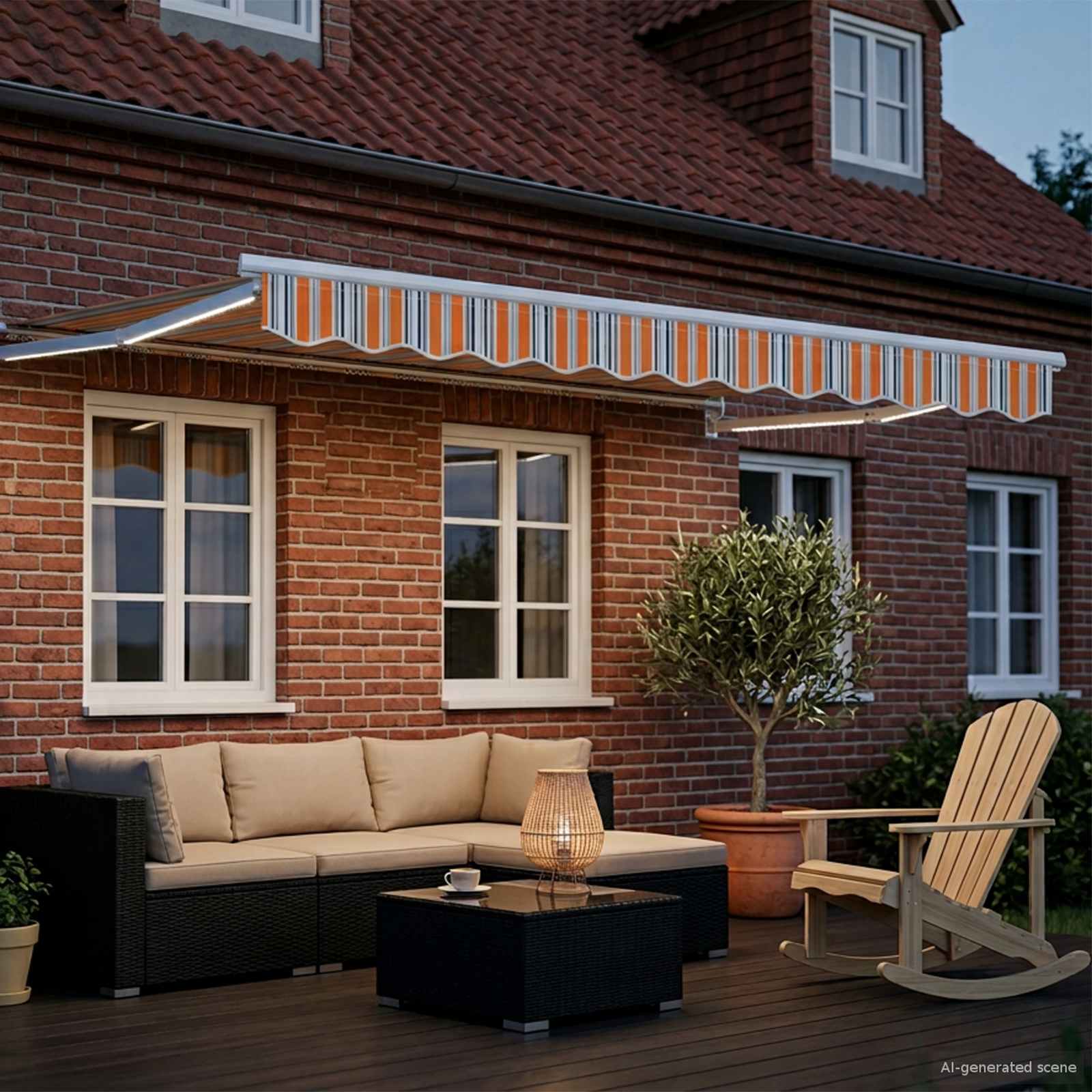 Handbediende luifel met LED's Blauw, Oranje, Wit 3 x 2,5 m is nu te koop bij PeponiXL, paradijselijk wonen!