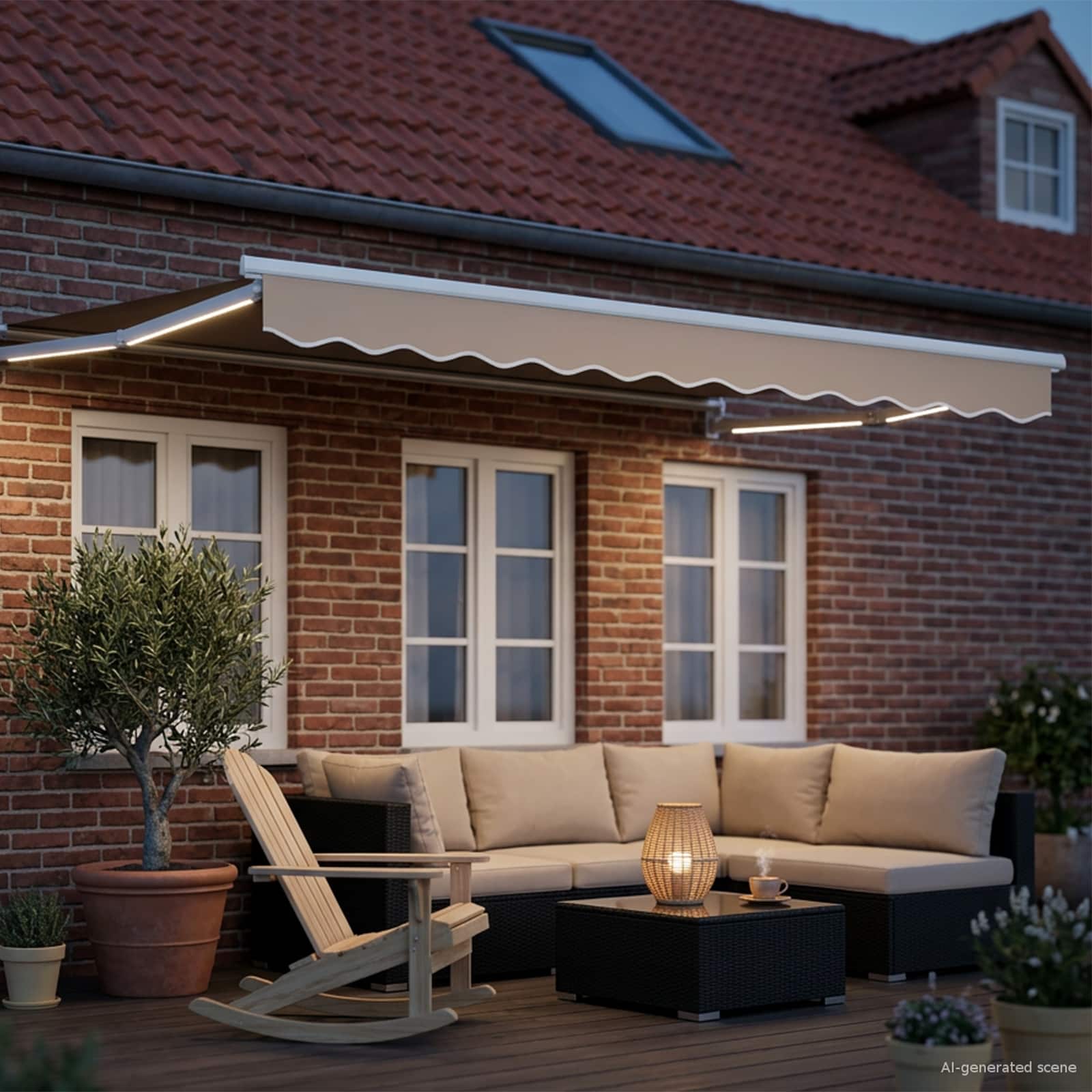Handbediende luifel met LED's Beige en Wit 3 x 2,5 m is nu te koop bij PeponiXL, paradijselijk wonen!