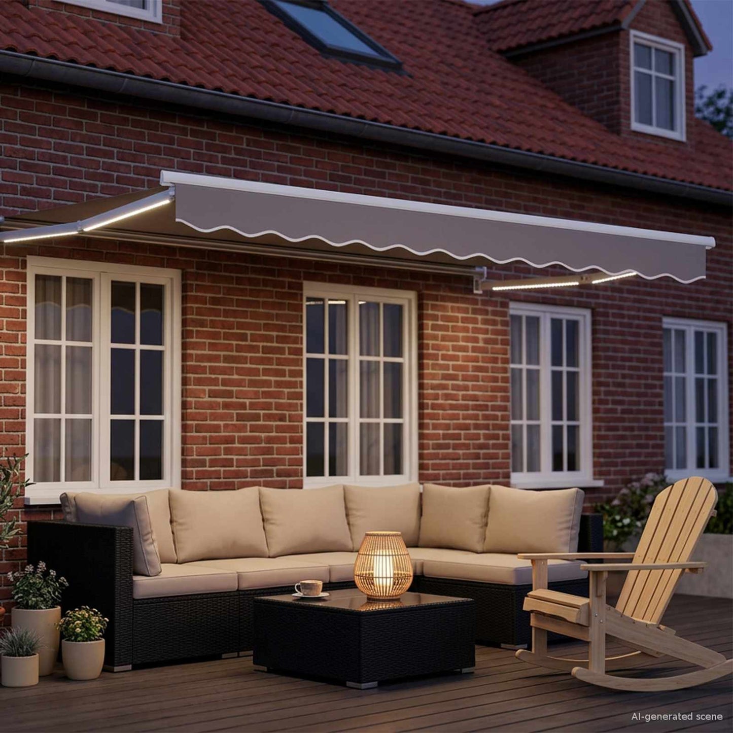 Handbediende luifel met LED's Lichtgrijs en wit. 3 x 2,5 m is nu te koop bij PeponiXL, paradijselijk wonen!