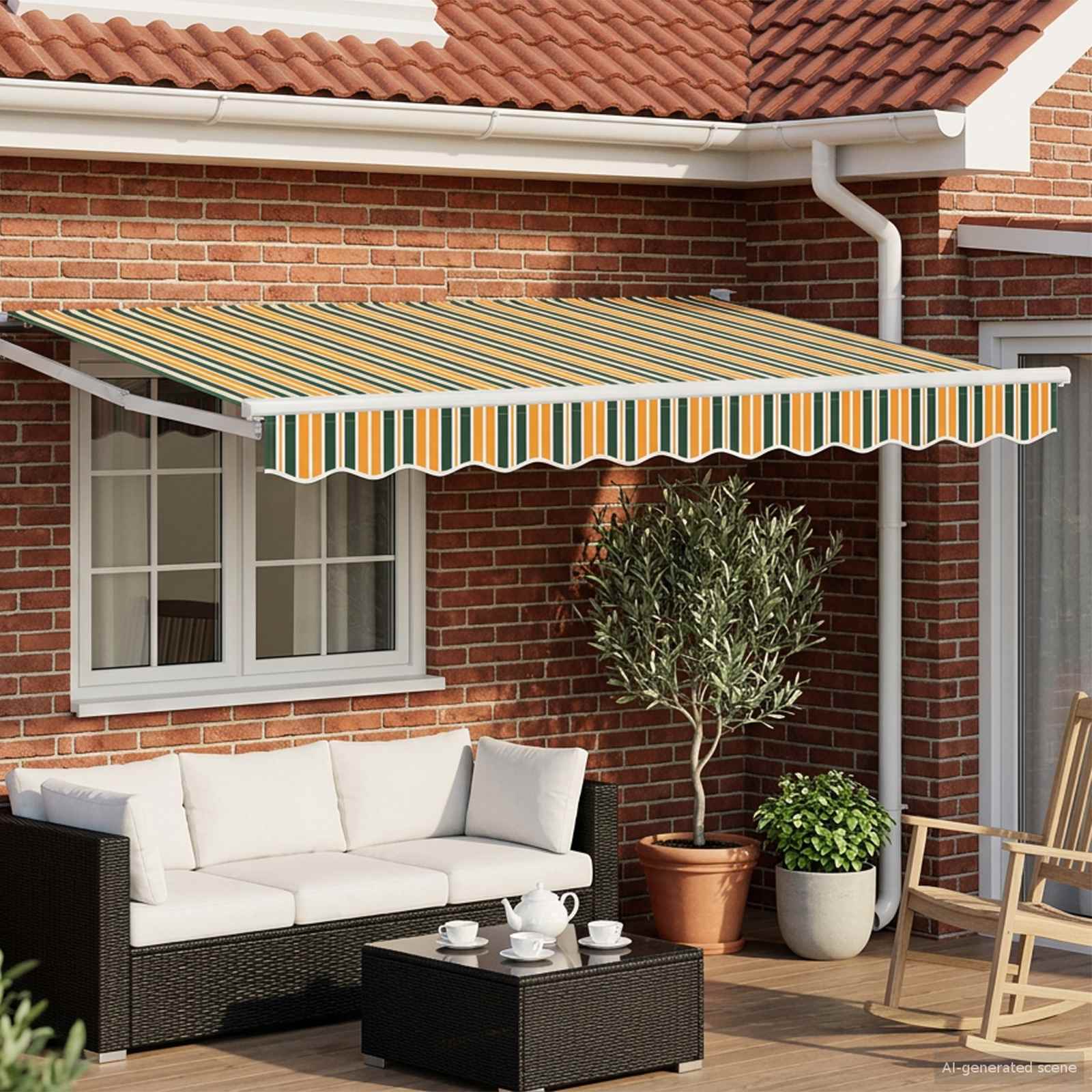 Handbediende luifel met LED's Groen, Geel, Wit 3 x 2,5 m is nu te koop bij PeponiXL, paradijselijk wonen!