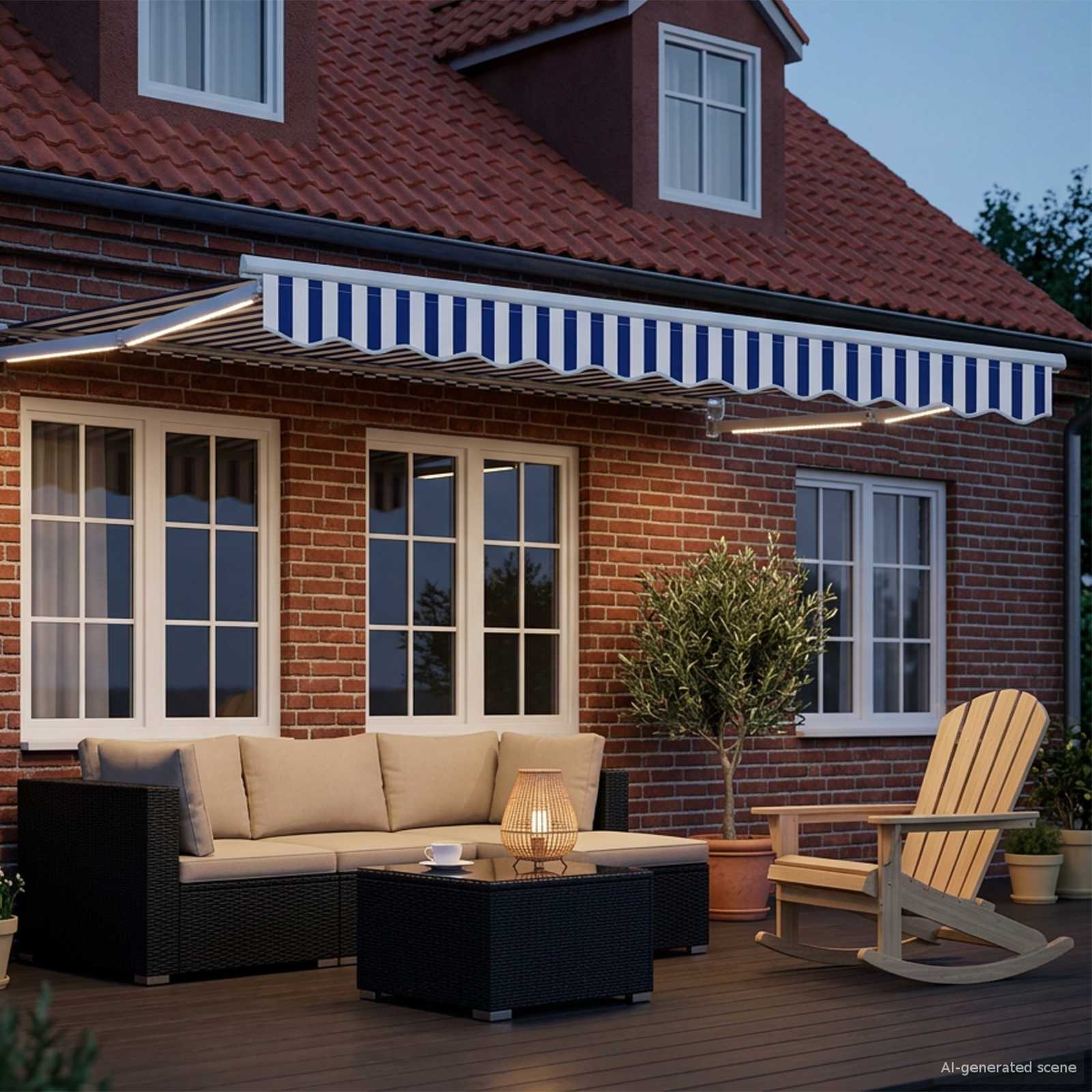 Handbediende luifel met LED's Blauw en Wit 3,5 x 2,5 m is nu te koop bij PeponiXL, paradijselijk wonen!