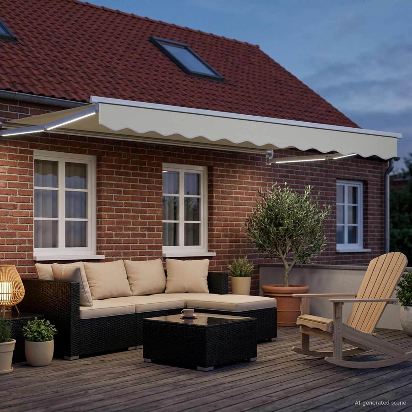 Handbediende luifel met LED's Crème en Wit 3,5 x 2,5 m is nu te koop bij PeponiXL, paradijselijk wonen!