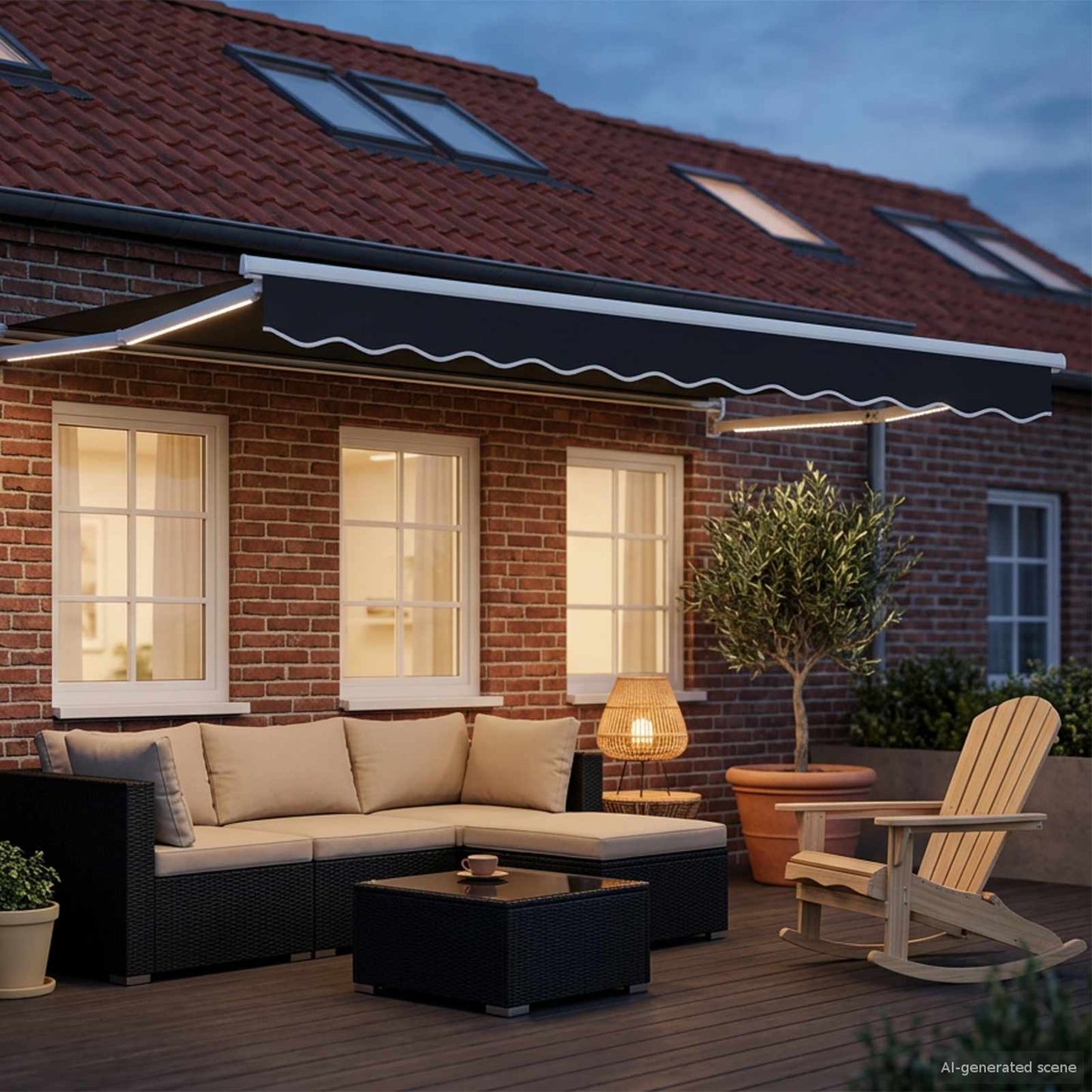 Handbediende luifel met LED's Antraciet en Wit 3,5 x 2,5 m is nu te koop bij PeponiXL, paradijselijk wonen!