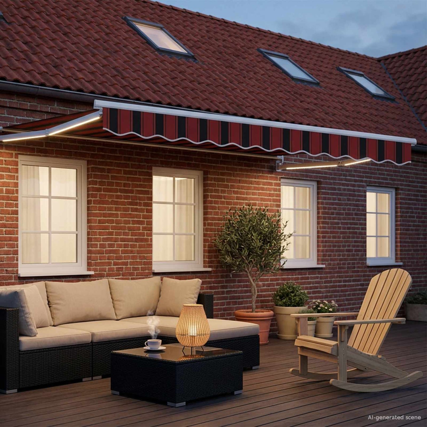 Handbediende luifel met LED's Oranje, Bruin, Wit 3,5 x 2,5 m is nu te koop bij PeponiXL, paradijselijk wonen!