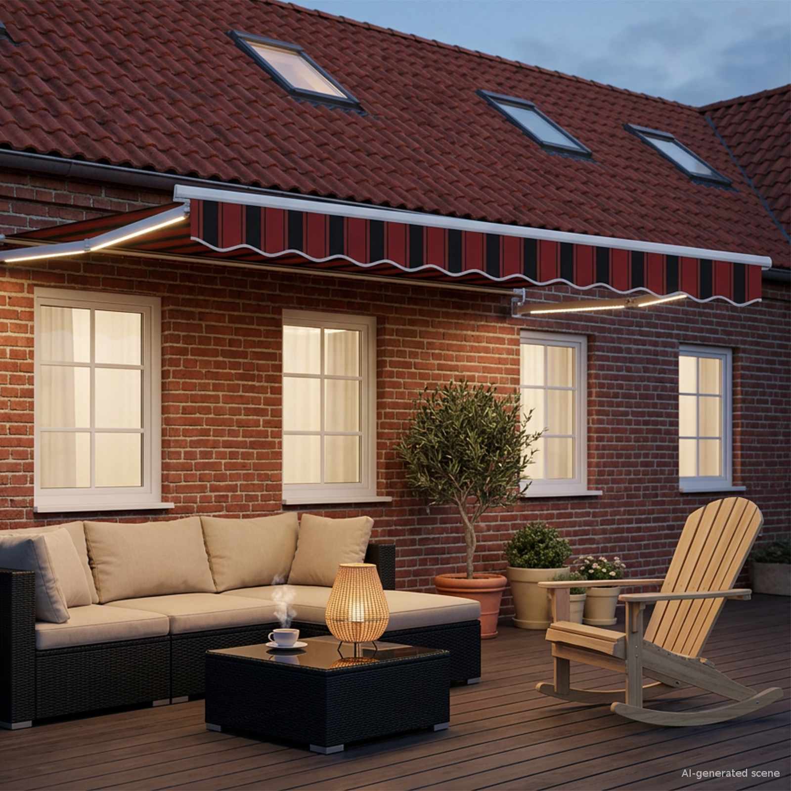 Handbediende luifel met LED's Oranje, Bruin, Wit 3,5 x 2,5 m is nu te koop bij PeponiXL, paradijselijk wonen!