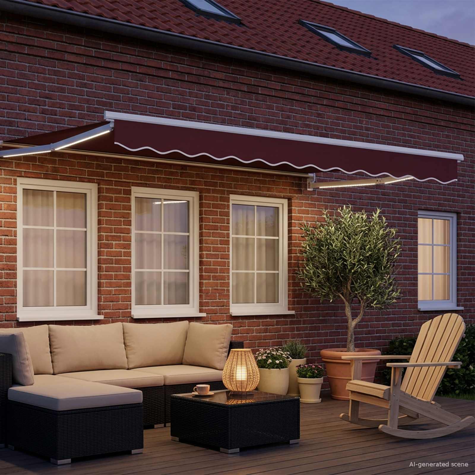 Handbediende luifel met LED's Bordeauxrood en Wit 3,5 x 2,5 m is nu te koop bij PeponiXL, paradijselijk wonen!