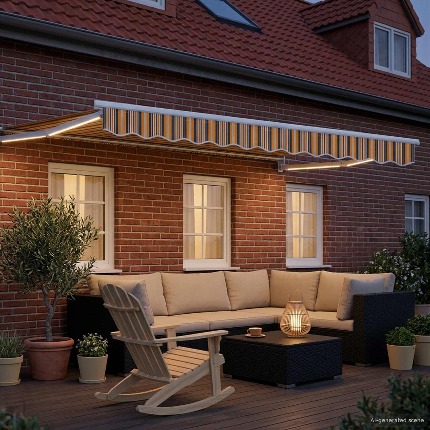 Handbediende luifel met LED's Geel, Grijs en Wit 3,5 x 2,5 m is nu te koop bij PeponiXL, paradijselijk wonen!