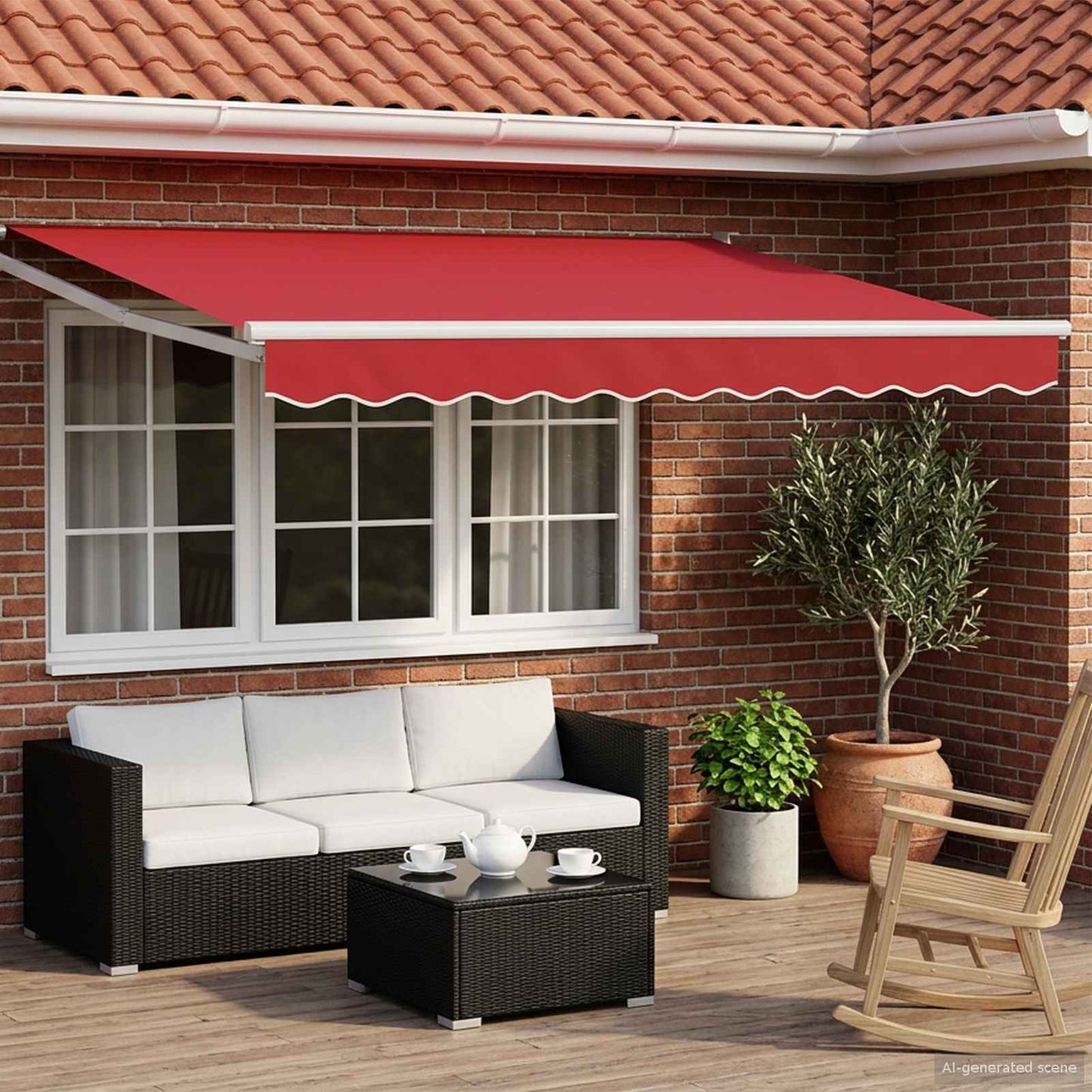 Handbediende luifel met LED's Rood en Wit 3,5 x 2,5 m is nu te koop bij PeponiXL, paradijselijk wonen!
