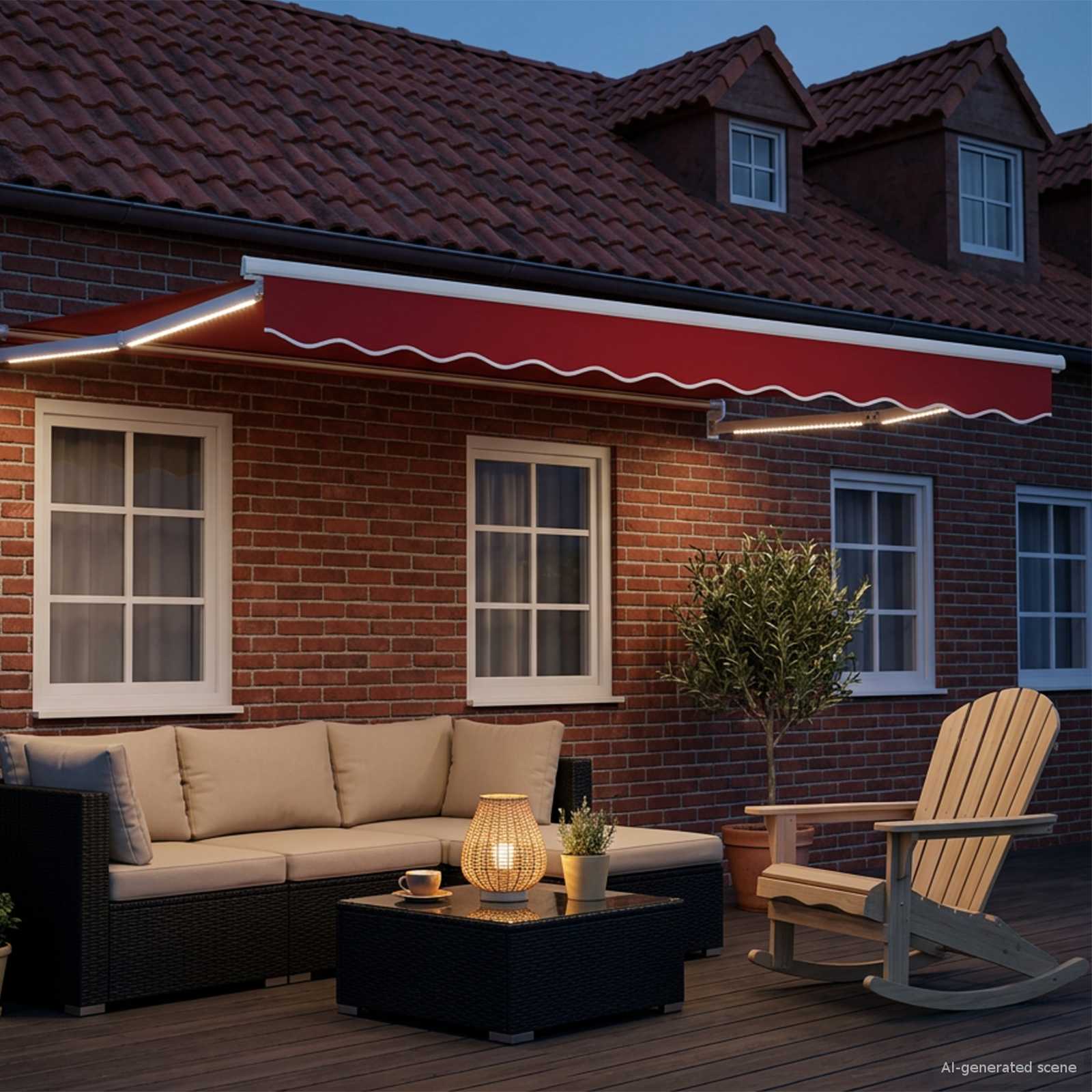Handbediende luifel met LED's Rood en Wit 3,5 x 2,5 m is nu te koop bij PeponiXL, paradijselijk wonen!