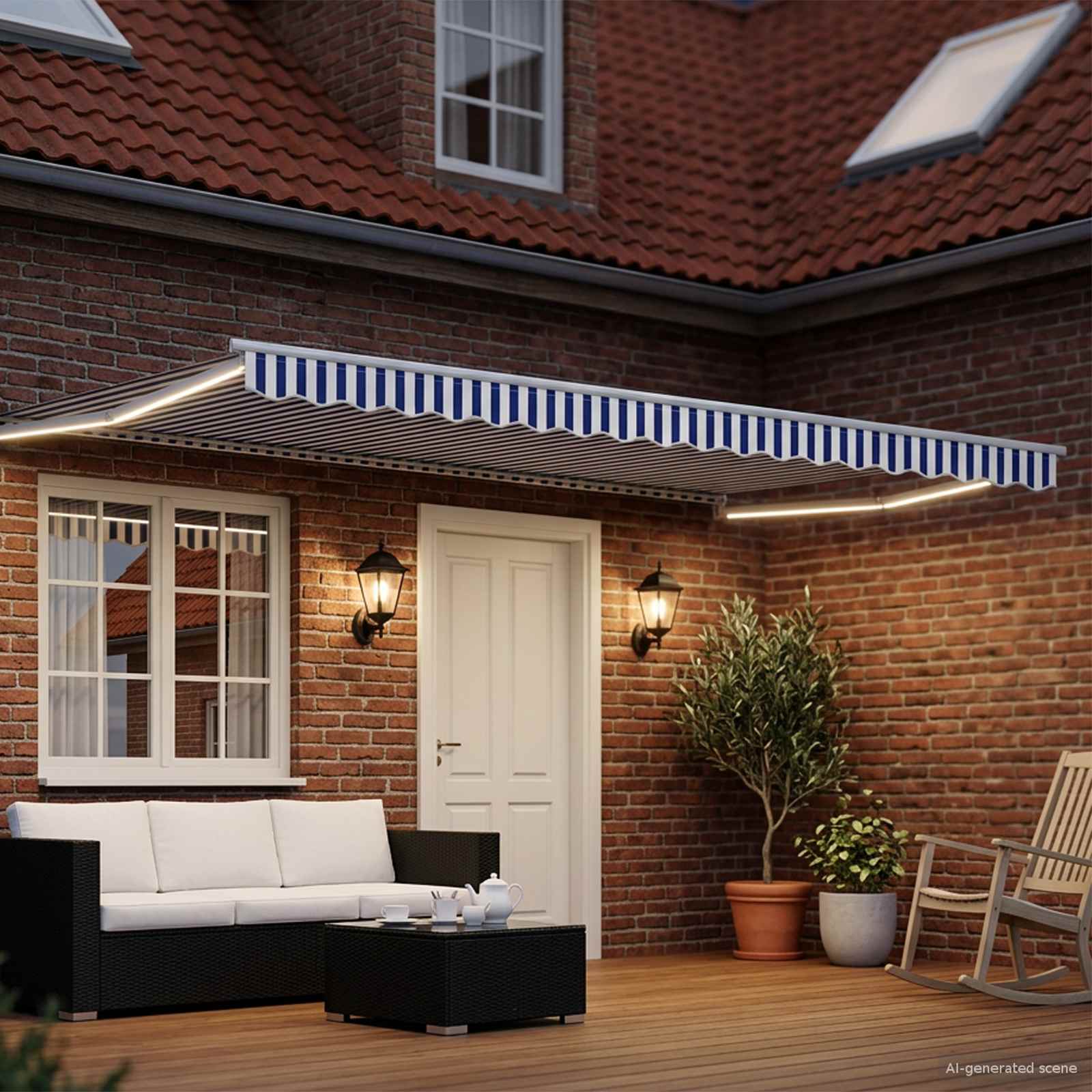 Handbediende luifel met LED's Blauw en Wit 4 × 3 m is nu te koop bij PeponiXL, paradijselijk wonen!