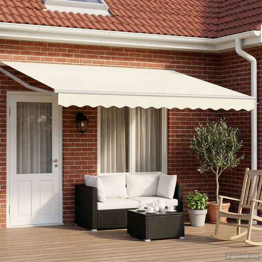 Handbediende luifel met LED's Crème en Wit 4 × 3 m is nu te koop bij PeponiXL, paradijselijk wonen!