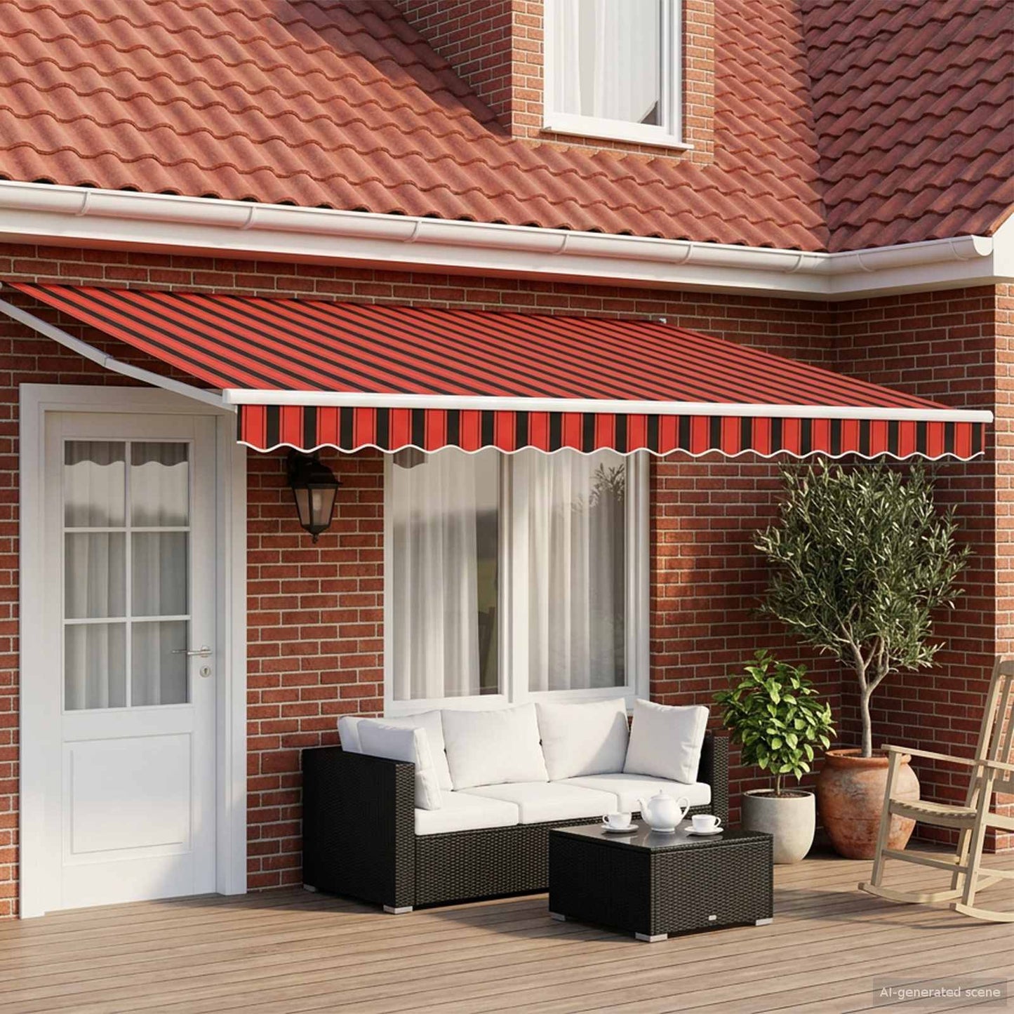 Handbediende luifel met LED's Oranje, Bruin, Wit 4 × 3 m is nu te koop bij PeponiXL, paradijselijk wonen!