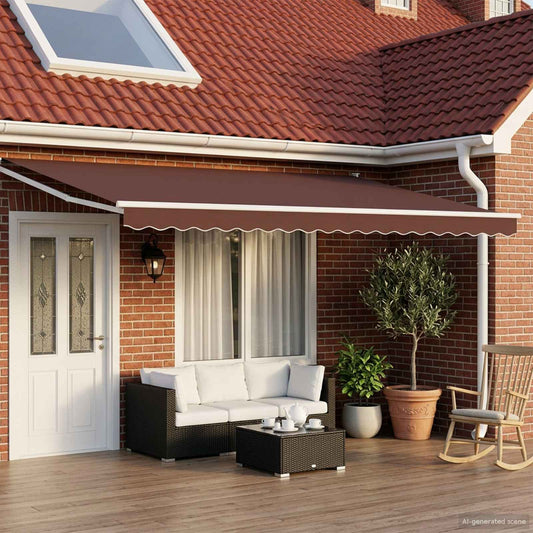 Handbediende luifel met LED's Bruin en wit 4 × 3 m is nu te koop bij PeponiXL, paradijselijk wonen!