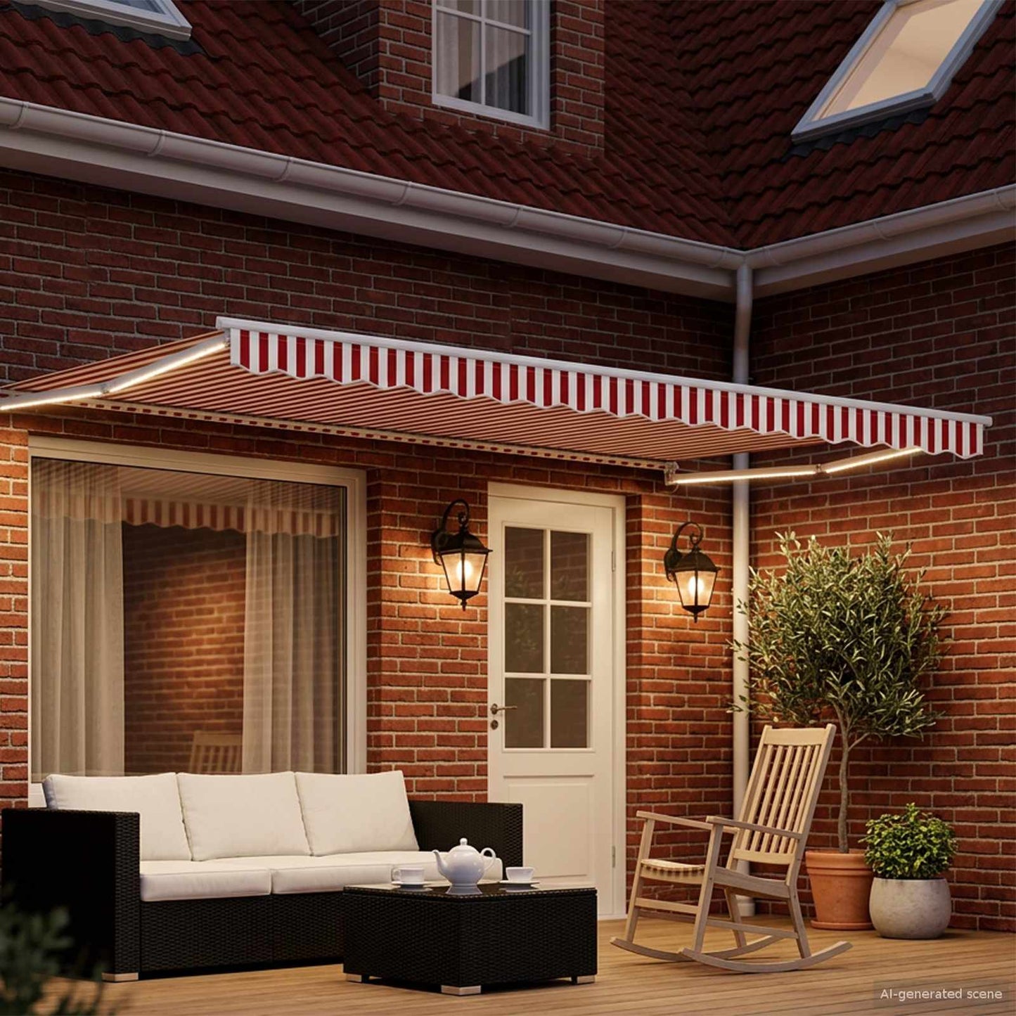 Handbediende luifel met LED's Rood en Wit 4 × 3 m is nu te koop bij PeponiXL, paradijselijk wonen!