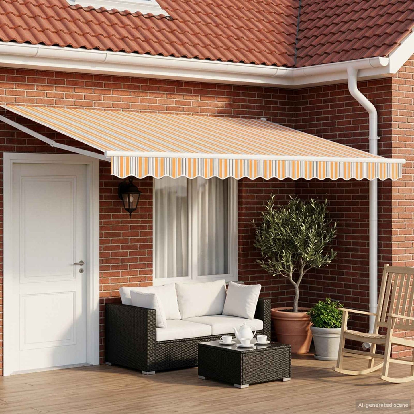 Handbediende luifel met LED's Blauw, Oranje, Wit 4 × 3 m is nu te koop bij PeponiXL, paradijselijk wonen!