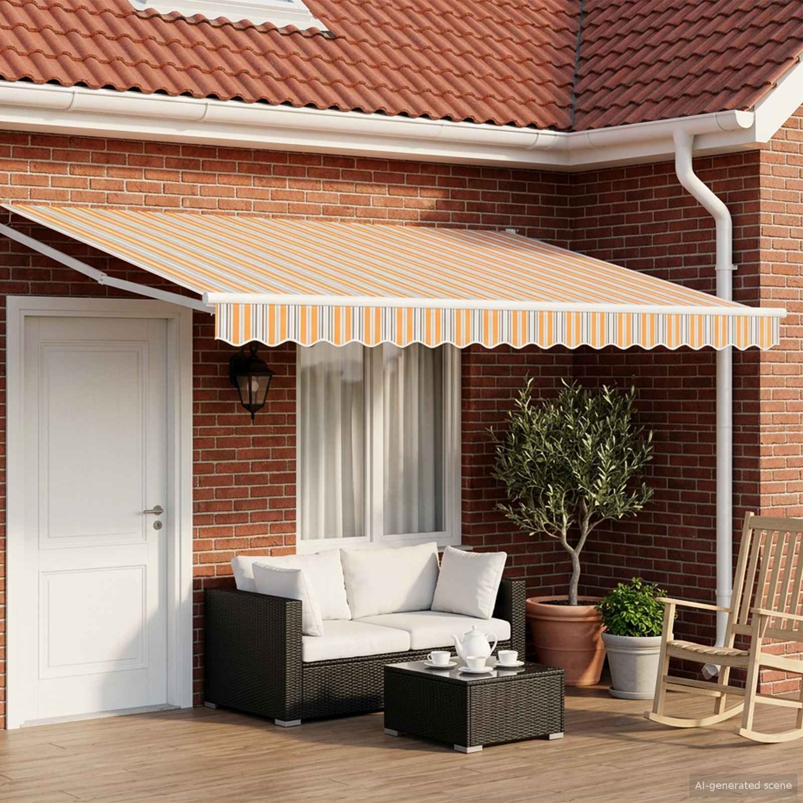 Handbediende luifel met LED's Blauw, Oranje, Wit 4 × 3 m is nu te koop bij PeponiXL, paradijselijk wonen!