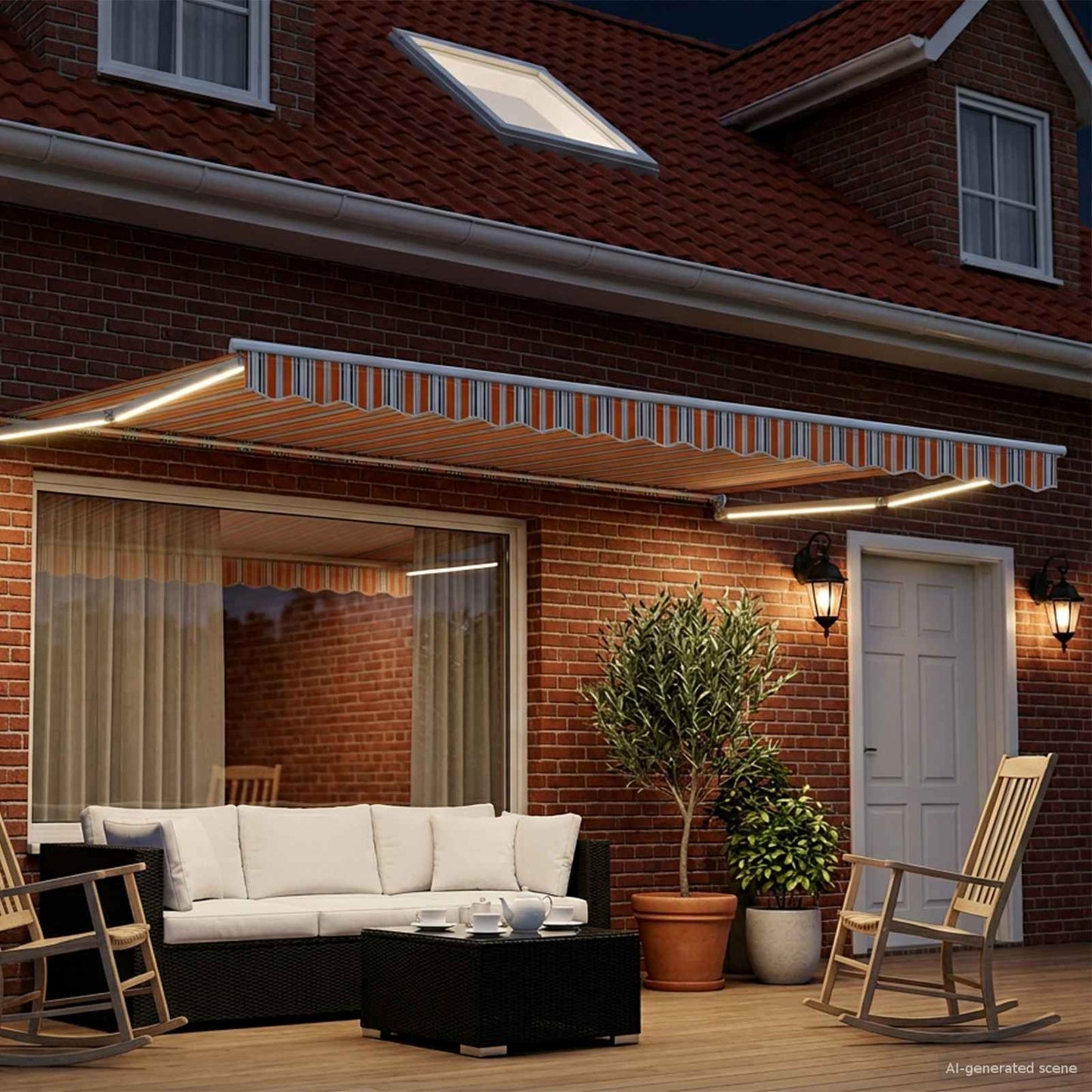 Handbediende luifel met LED's Blauw, Oranje, Wit 4 × 3 m is nu te koop bij PeponiXL, paradijselijk wonen!