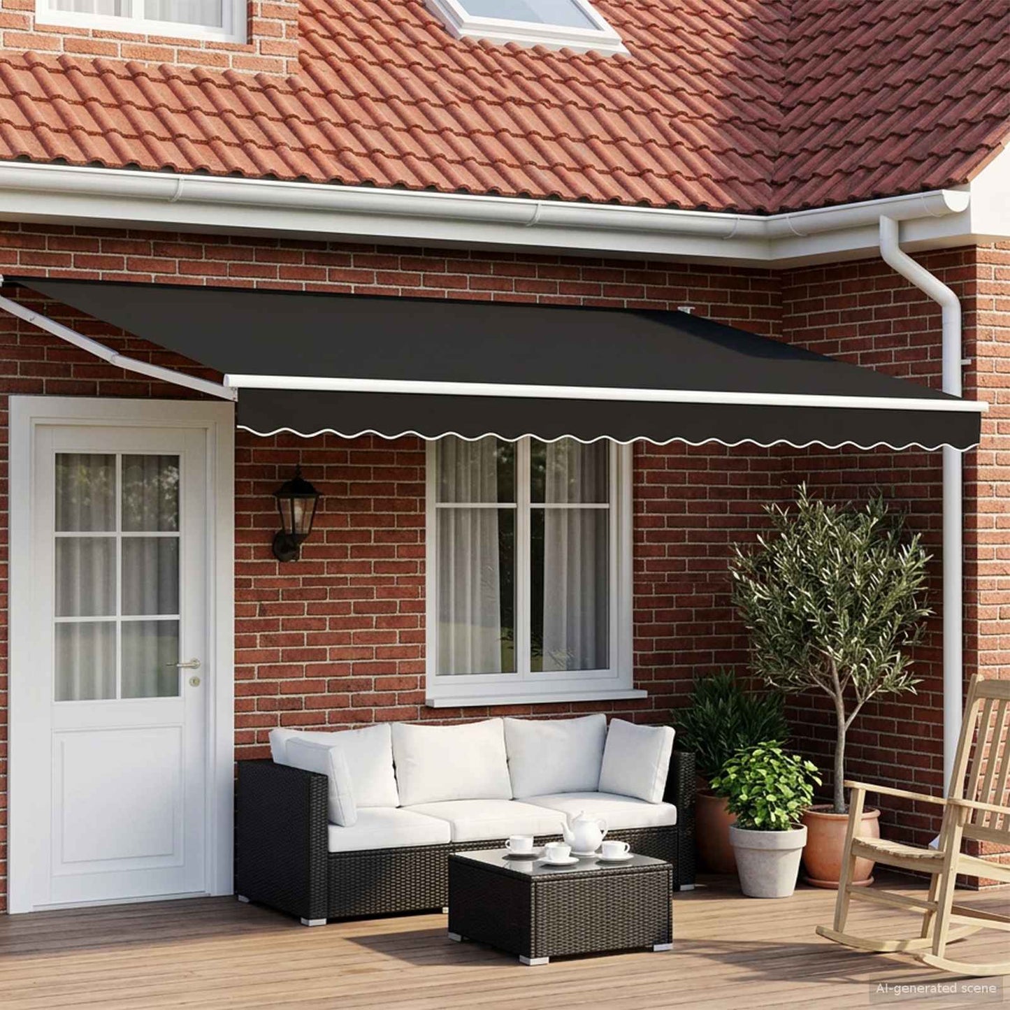 Handbediende luifel met LED's Zwart en Wit 4 × 3 m is nu te koop bij PeponiXL, paradijselijk wonen!