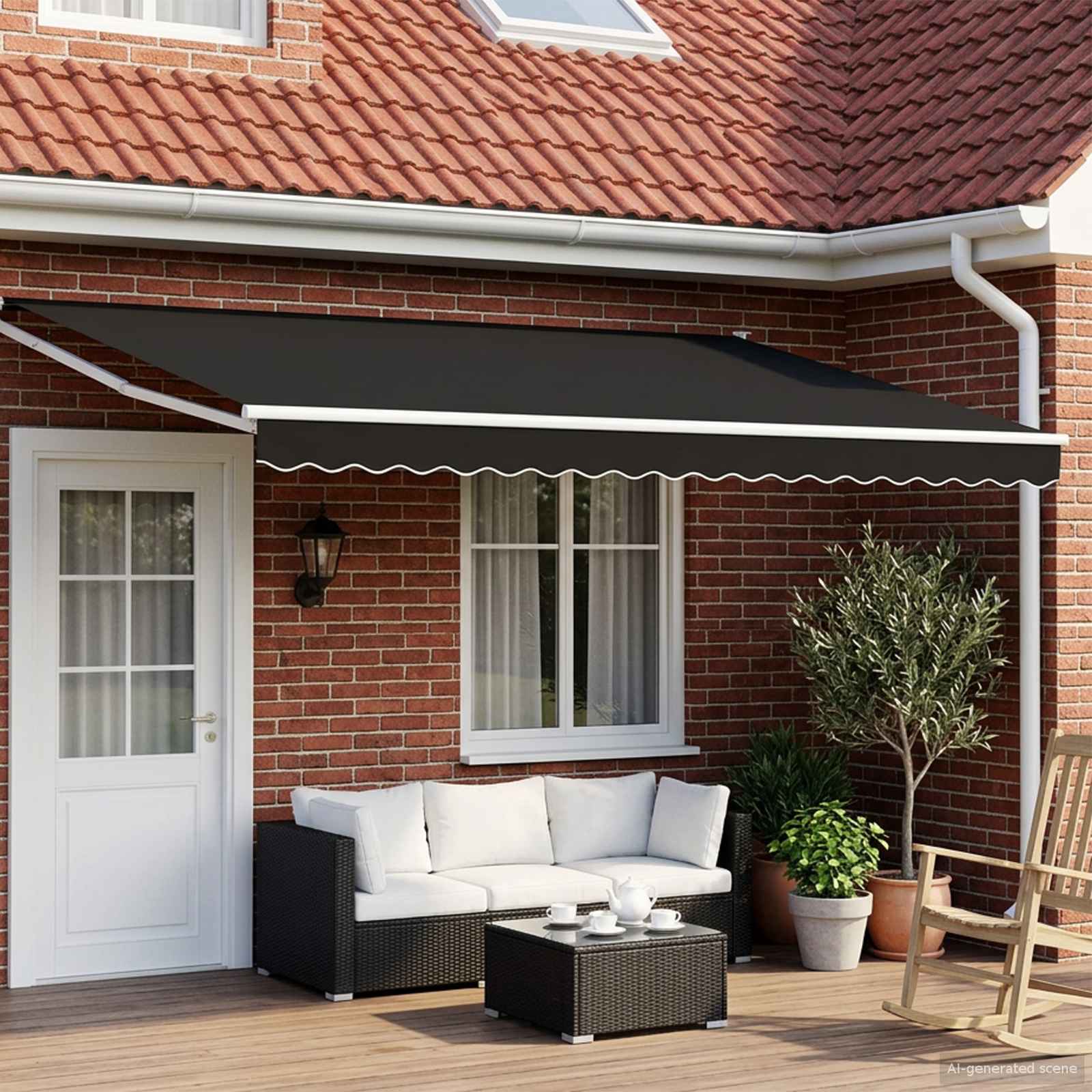 Handbediende luifel met LED's Zwart en Wit 4 × 3 m is nu te koop bij PeponiXL, paradijselijk wonen!