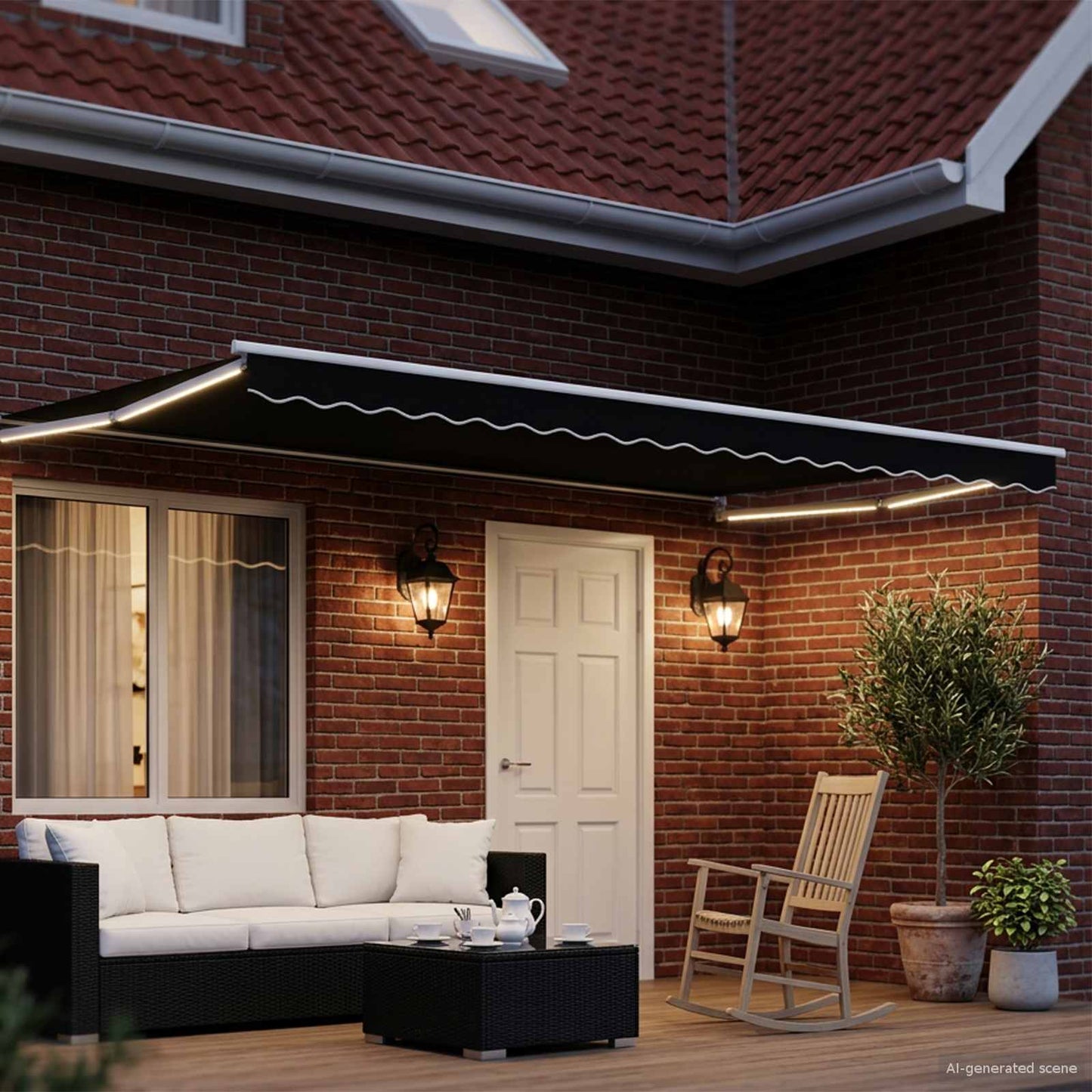 Handbediende luifel met LED's Zwart en Wit 4 × 3 m is nu te koop bij PeponiXL, paradijselijk wonen!