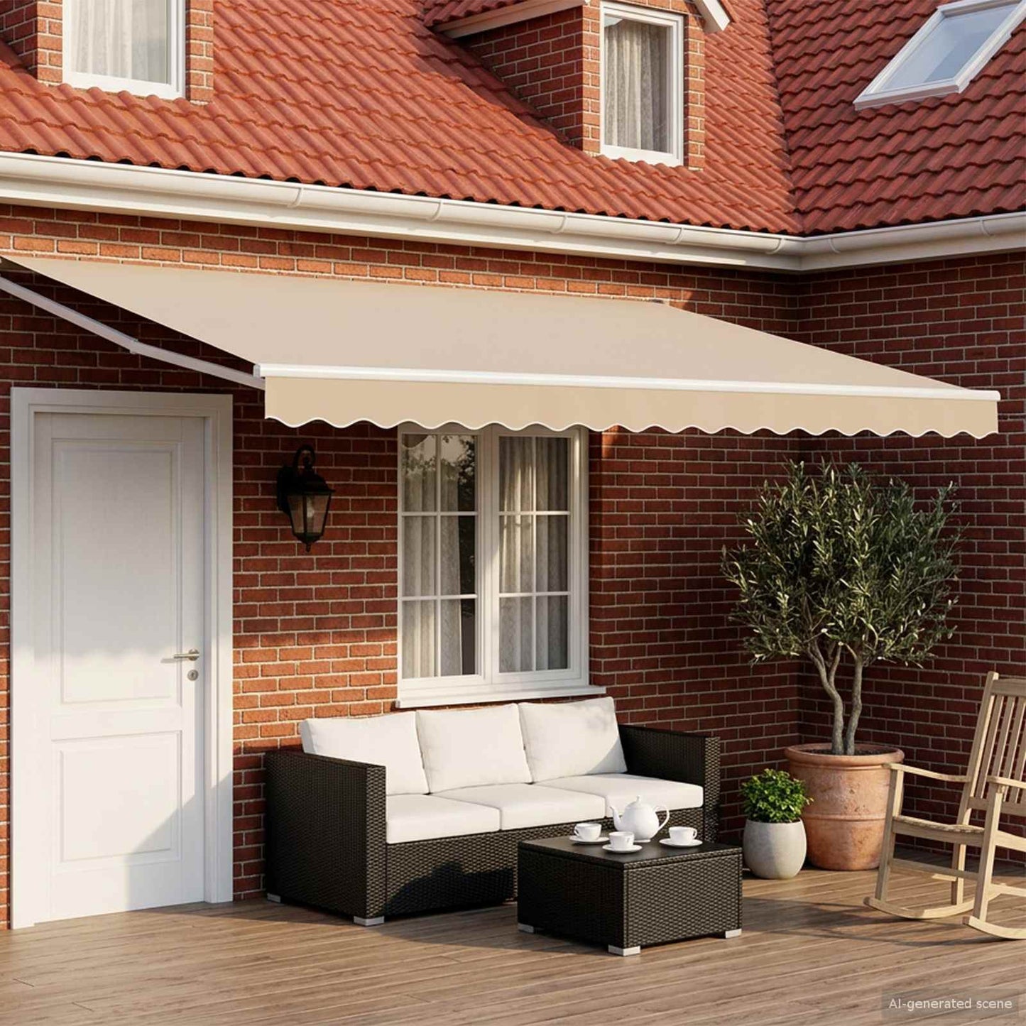 Handbediende luifel met LED's Beige en Wit 4 × 3 m is nu te koop bij PeponiXL, paradijselijk wonen!