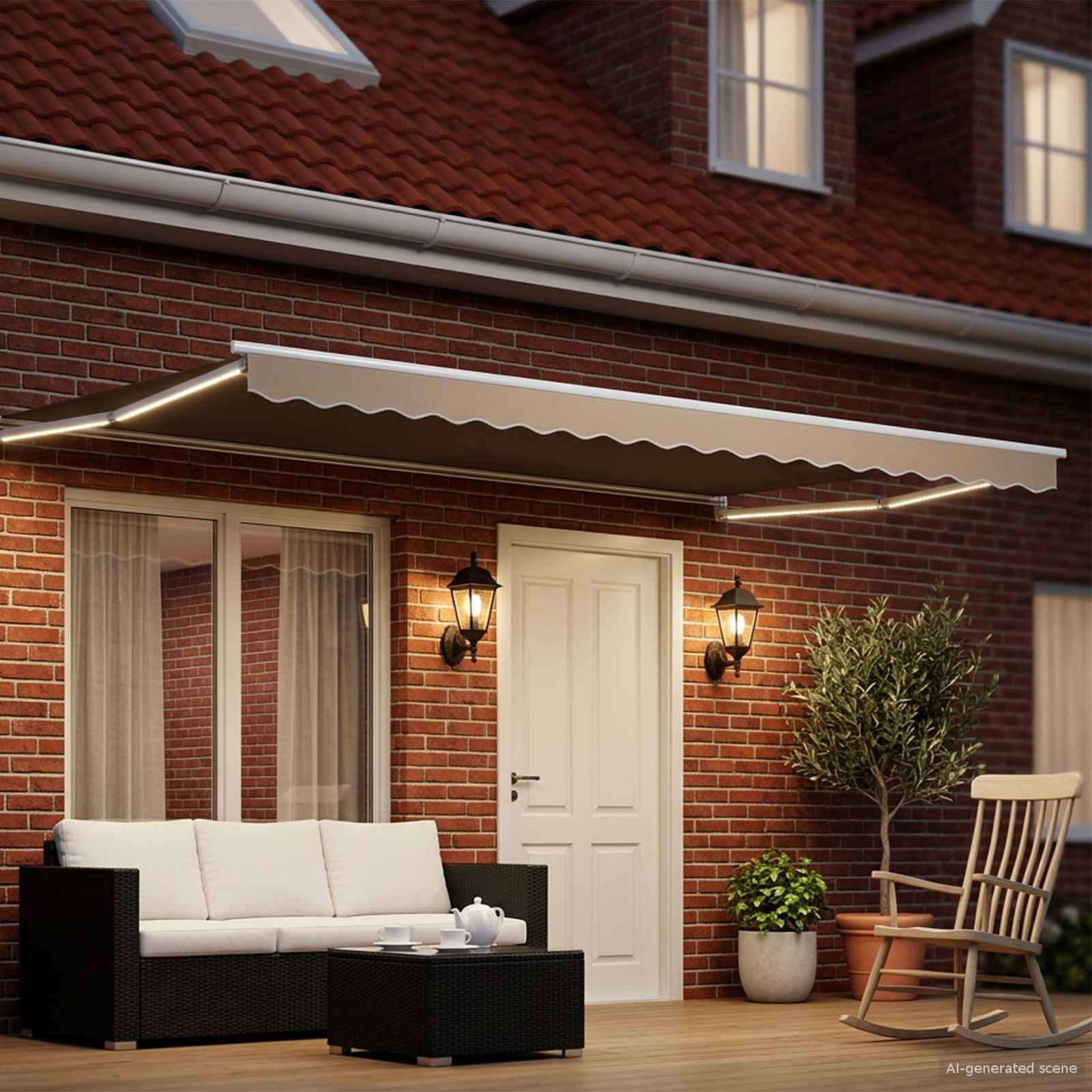 Handbediende luifel met LED's Beige en Wit 4 × 3 m is nu te koop bij PeponiXL, paradijselijk wonen!