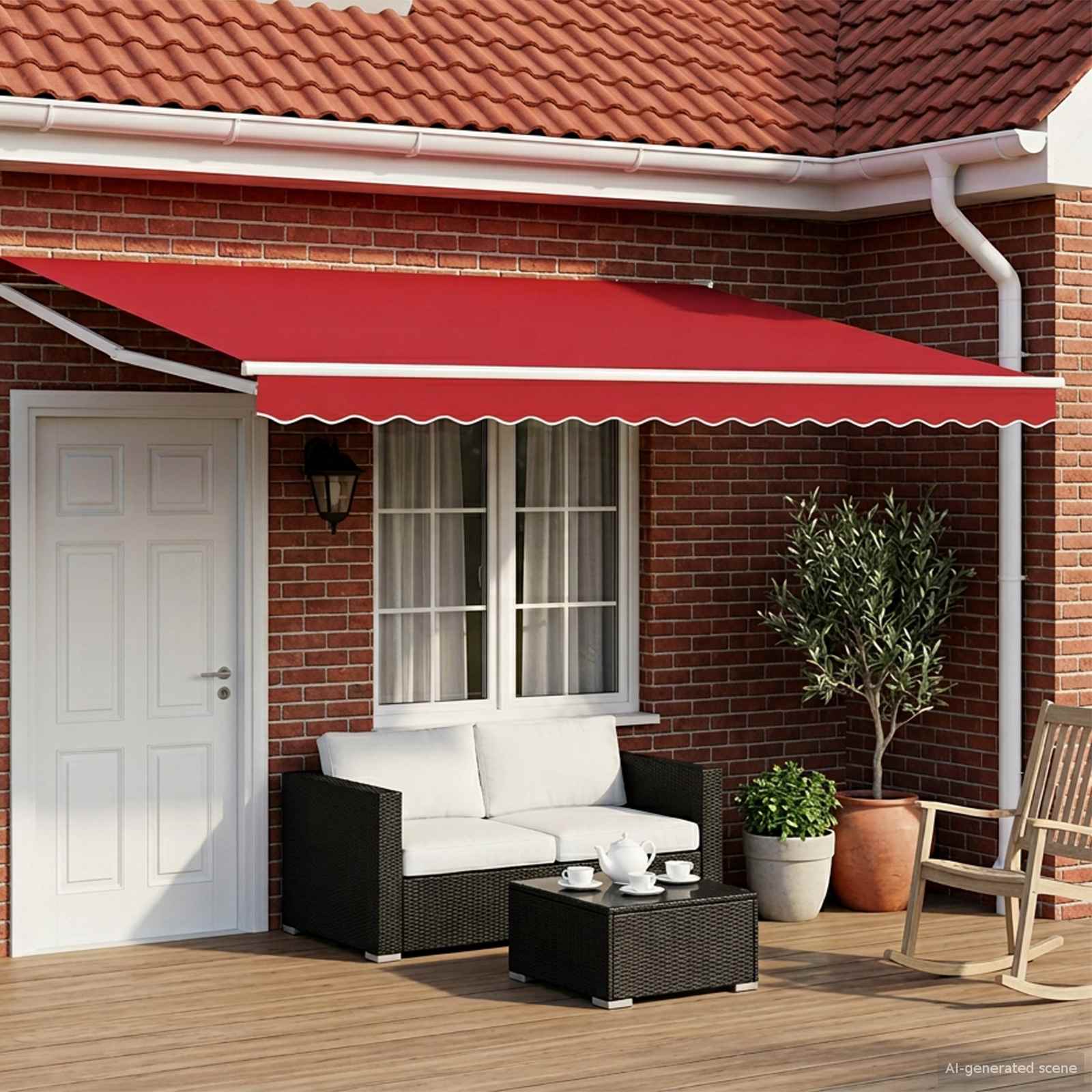 Handbediende luifel met LED's Rood en Wit 4 × 3 m is nu te koop bij PeponiXL, paradijselijk wonen!
