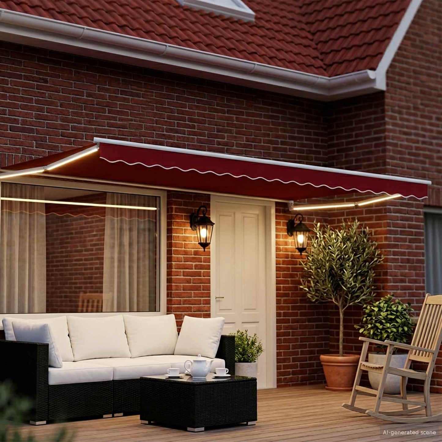 Handbediende luifel met LED's Rood en Wit 4 × 3 m is nu te koop bij PeponiXL, paradijselijk wonen!