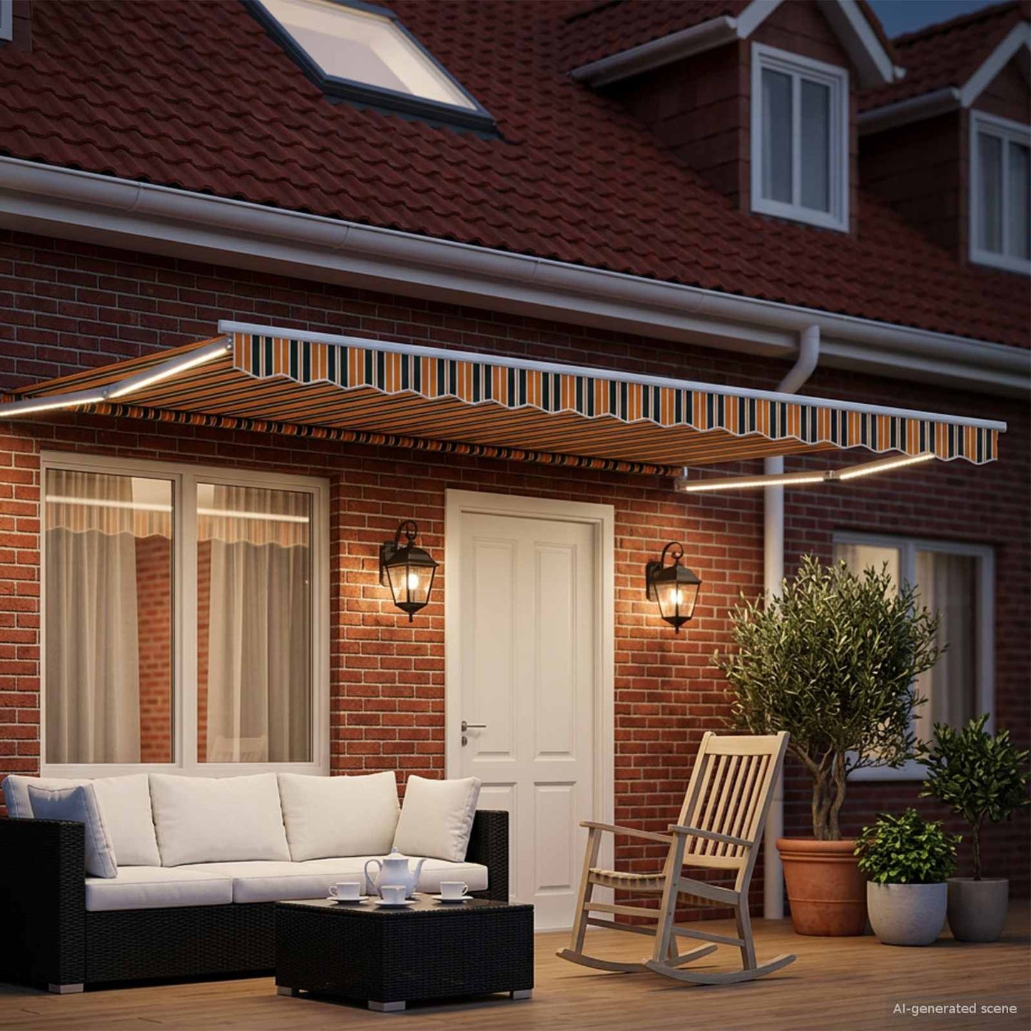Handbediende luifel met LED's Groen, Geel, Wit 4 × 3 m is nu te koop bij PeponiXL, paradijselijk wonen!