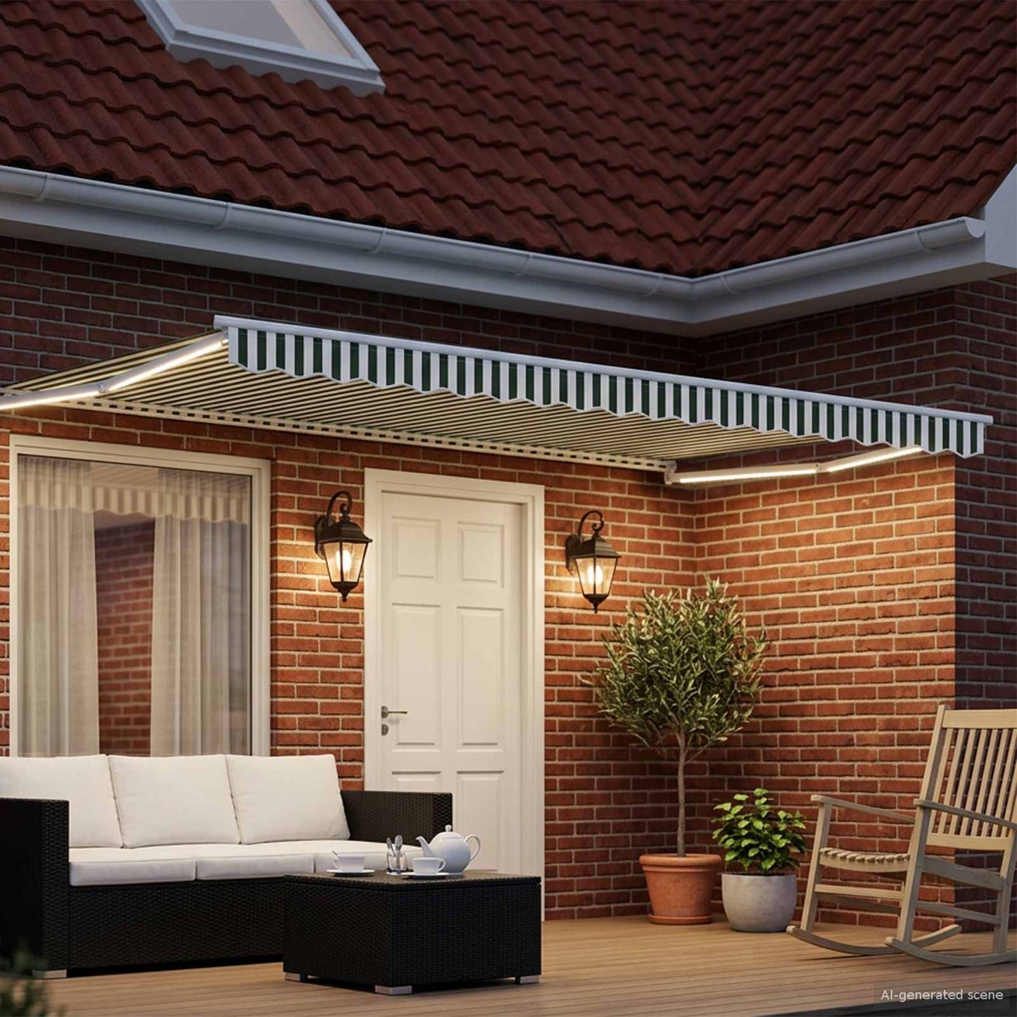 Handbediende luifel met LED's Groen en Wit 4 × 3 m is nu te koop bij PeponiXL, paradijselijk wonen!