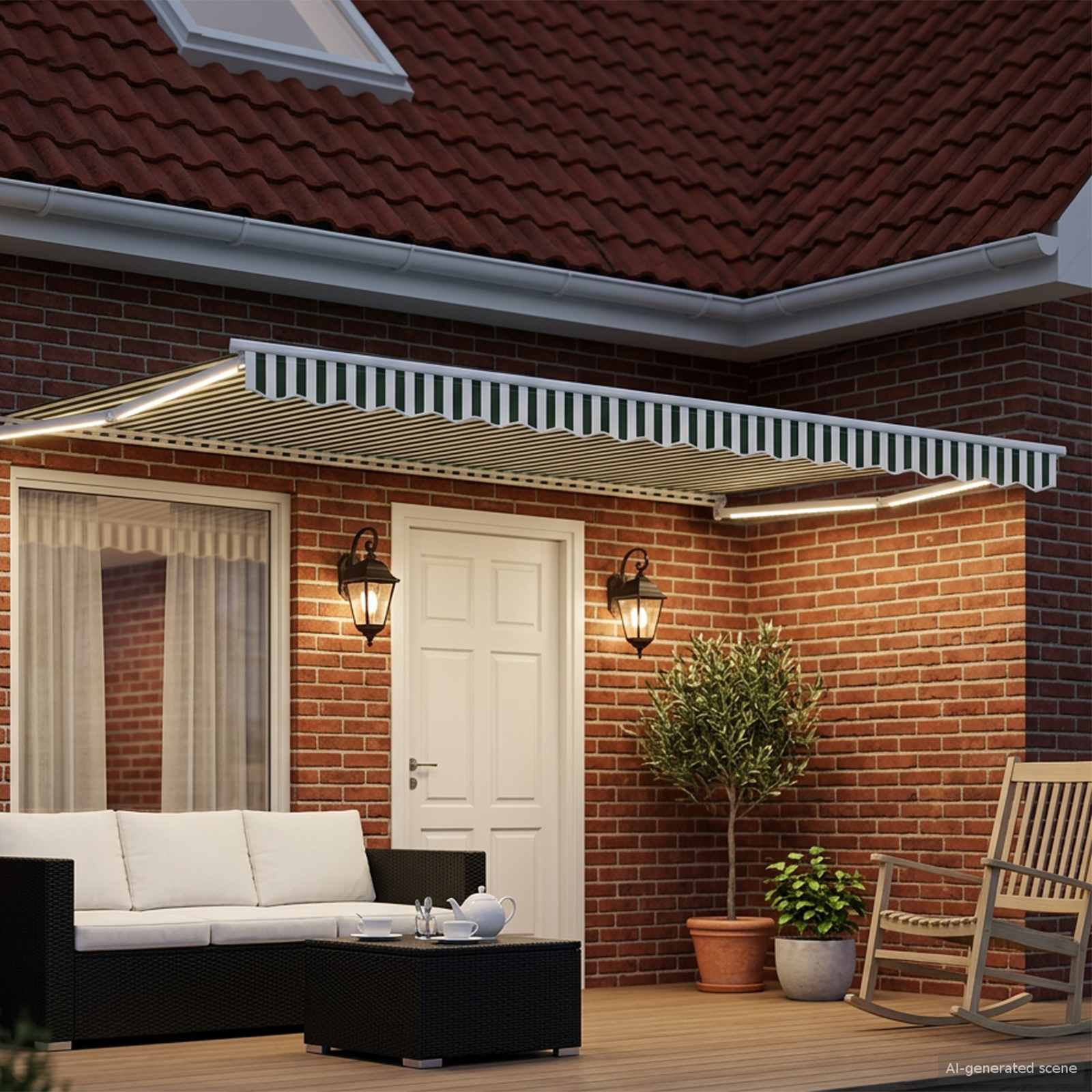 Handbediende luifel met LED's Groen en Wit 4 × 3 m is nu te koop bij PeponiXL, paradijselijk wonen!